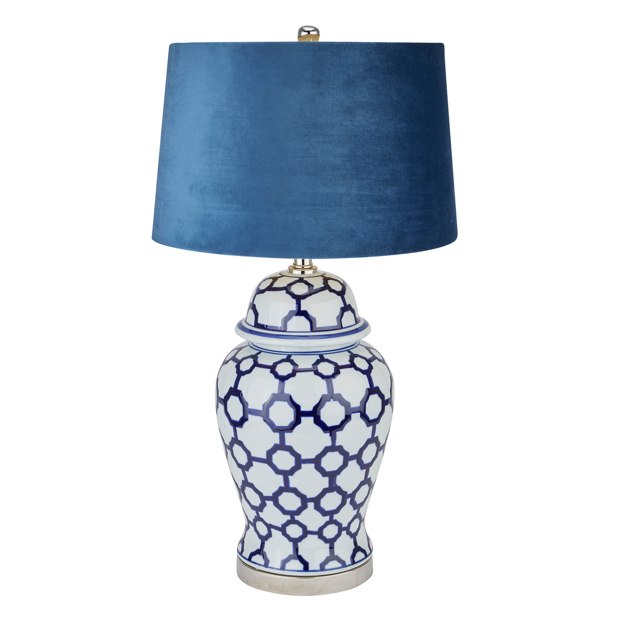 Acanthus Ceramic Tyable Lamp With Blue Velvet Shade - Blue And White For Hill Interiors - HIL-22066