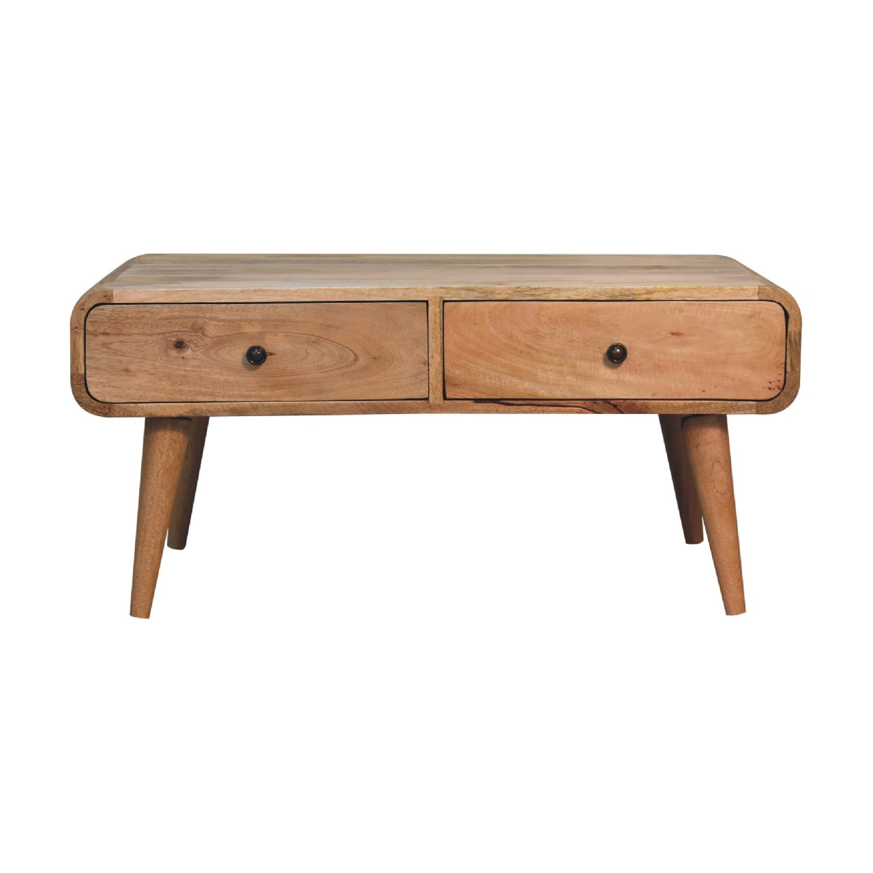 2 Drawer Curved Oak-Ish Mango Wood Coffee Table from Artisan Furniture - IN3570