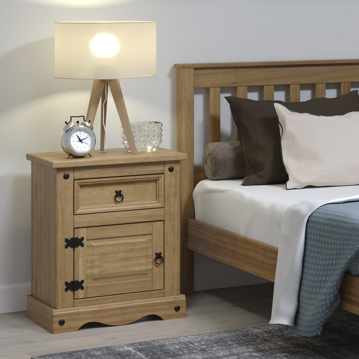 Canasta Wooden 1 Door And 1 Drawer Bedside Cabinet Brown For Core Products - CFD-CR510