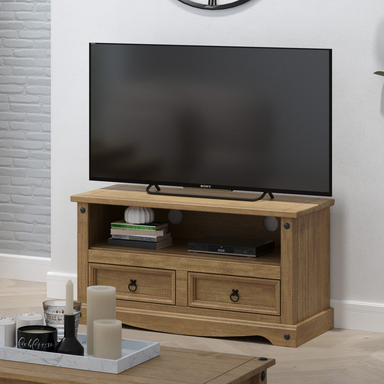 Canasta Wooden 2 Drawer Flat Screen Tv Unit And Open Shelves For Core Products - CFD-CR910