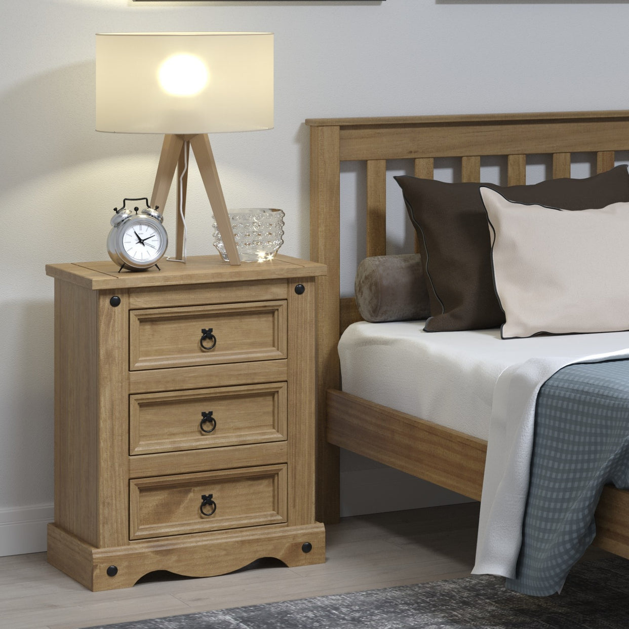 Canasta Wooden 3 Drawer Bedside Cabinet Brown For Core Products - CFD-CR511