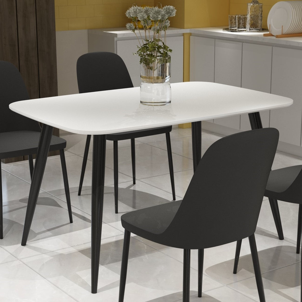 Canyon Mdf Rectangular Dining Table White Painted Top With Black Tapered Legs For Core Products - CFD-ASTB3-WH