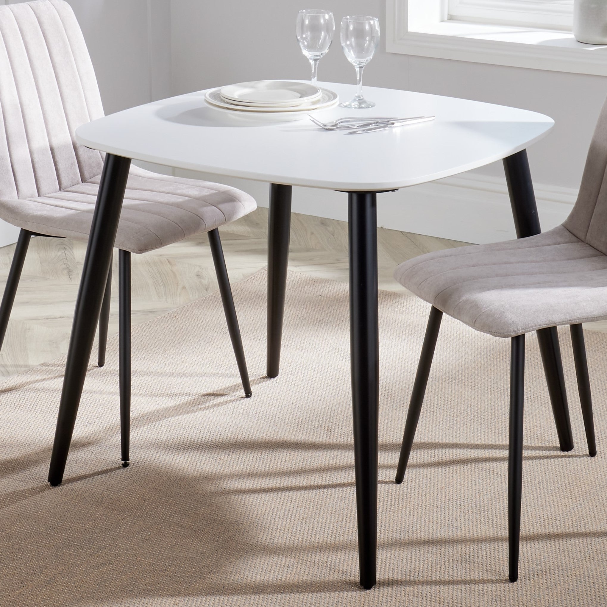 Canyon Mdf Square Dining Table White Painted Top With Black Tapered Legs For Core Products - CFD-ASTB2-WH