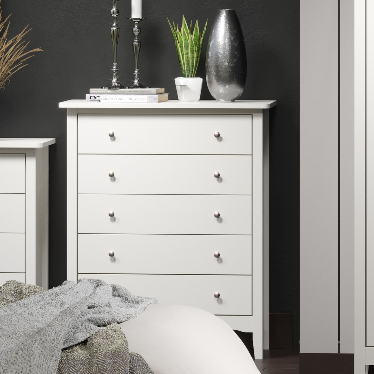 Cariss Mdf White 5 Drawer Chest For Core Products - CFD-CMW515