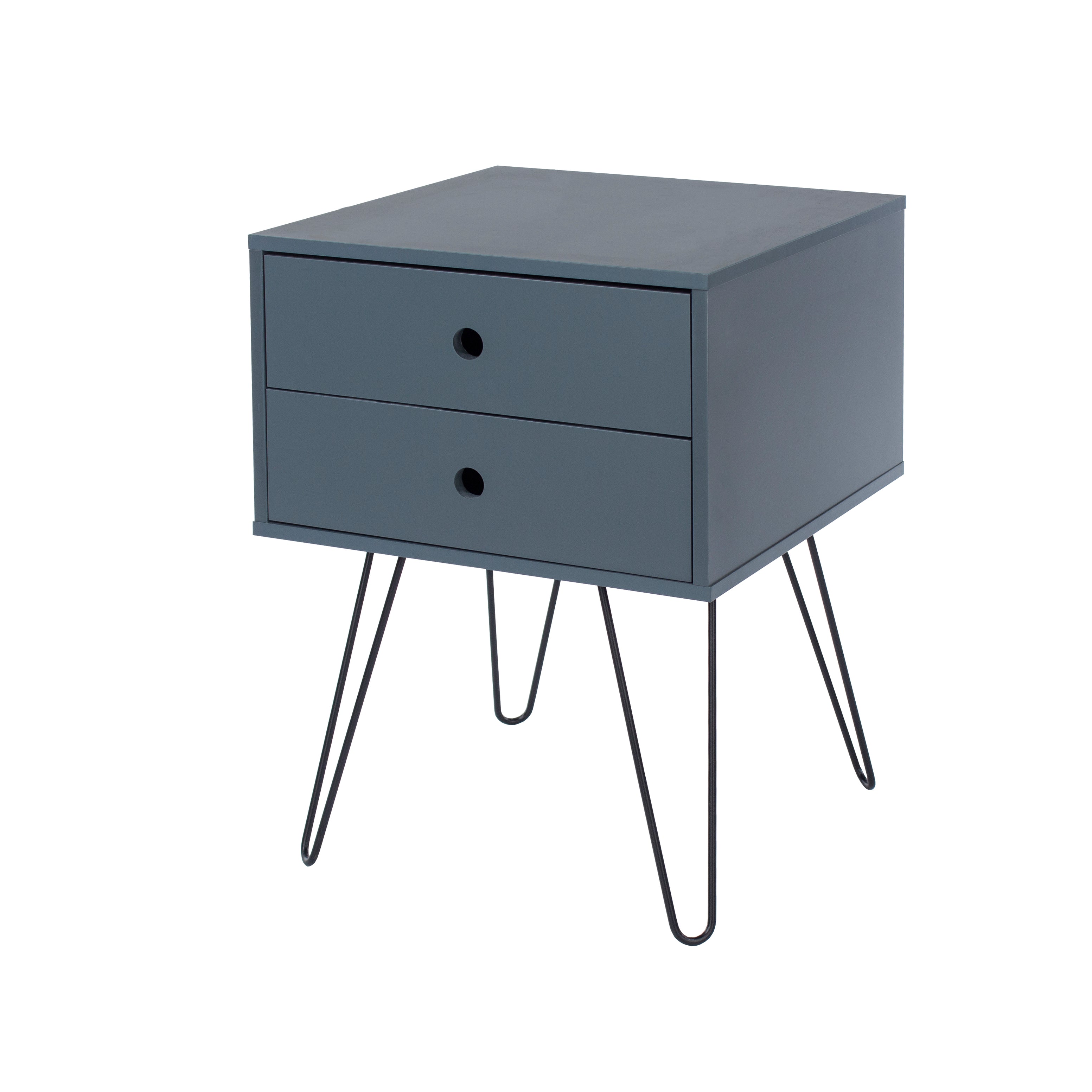 Options Blue Telford, Metal Leg 2 Drawer Bedside Cabinet For Core Products - Bsb710