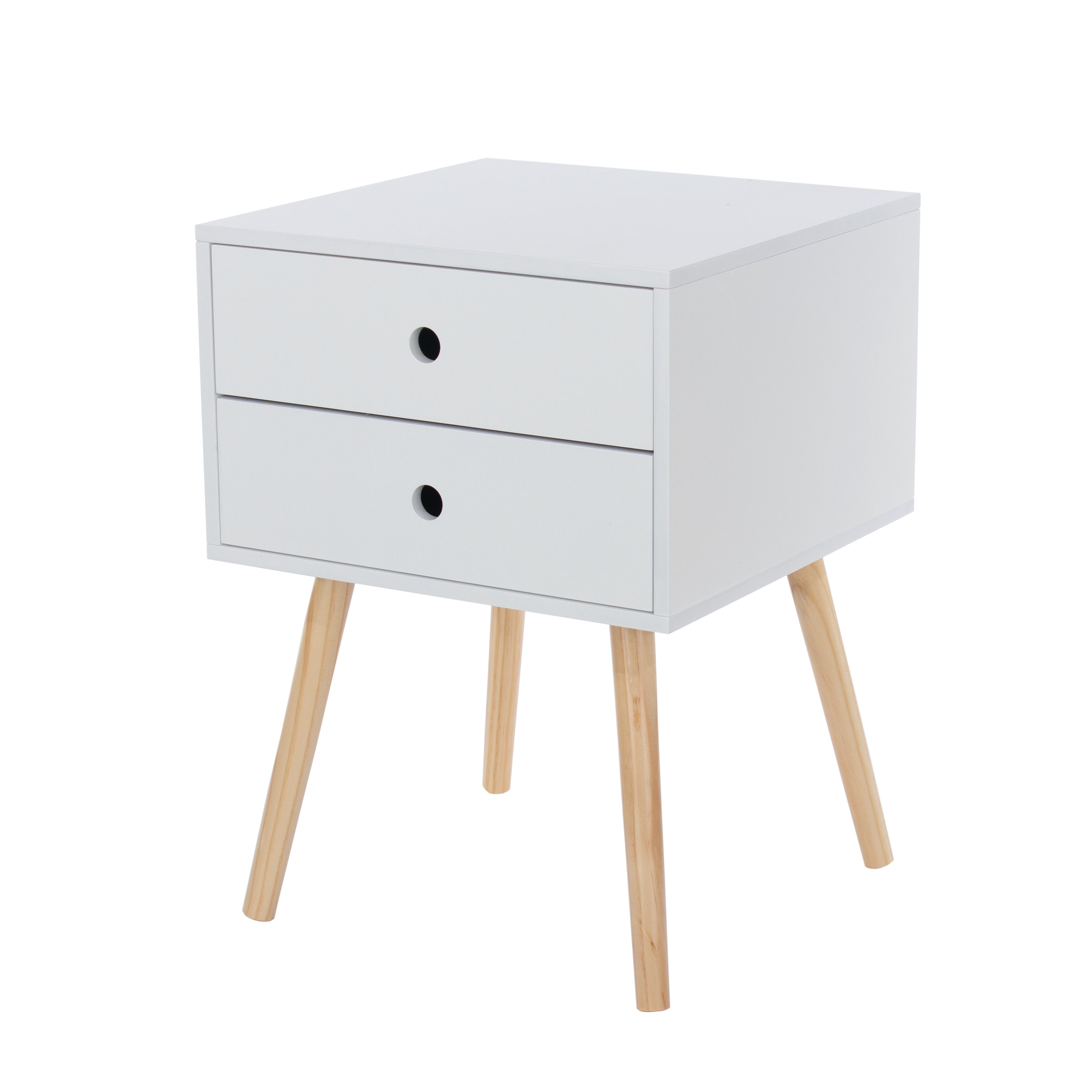 Options White Scandia, 2 Drawer & Wood Legs Bedside Cabinet  For Core Products - Bs110