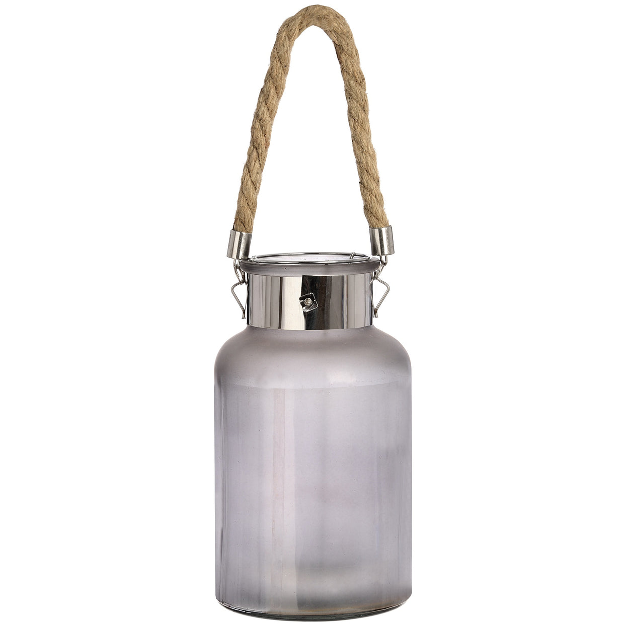 Frosted Glass Lantern With Rope Detail And Interior Led - Grey For Hill Interiors - HIL-17200