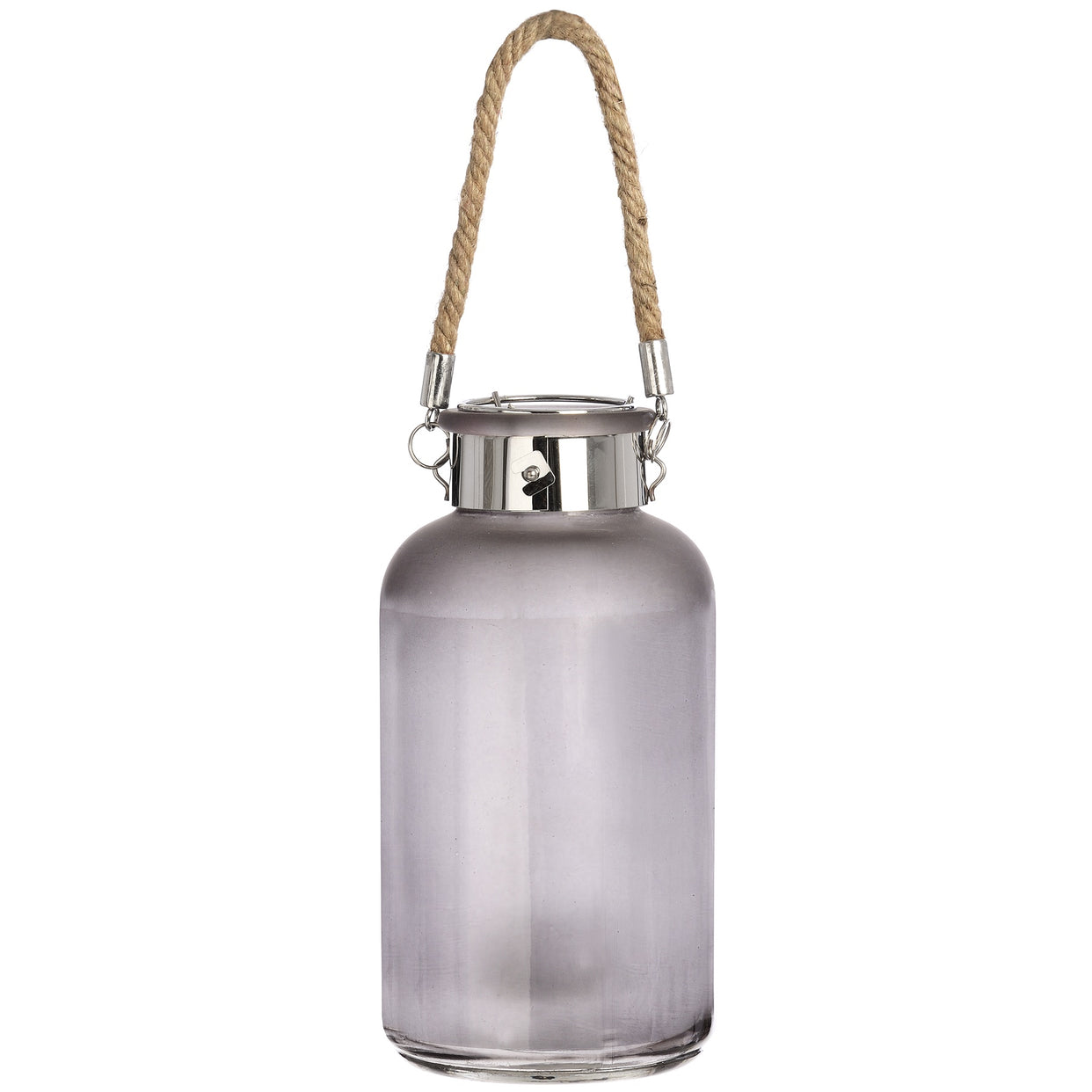 Frosted Glass Lantern With Rope Detail And Led - Grey For Hill Interiors - HIL-17201