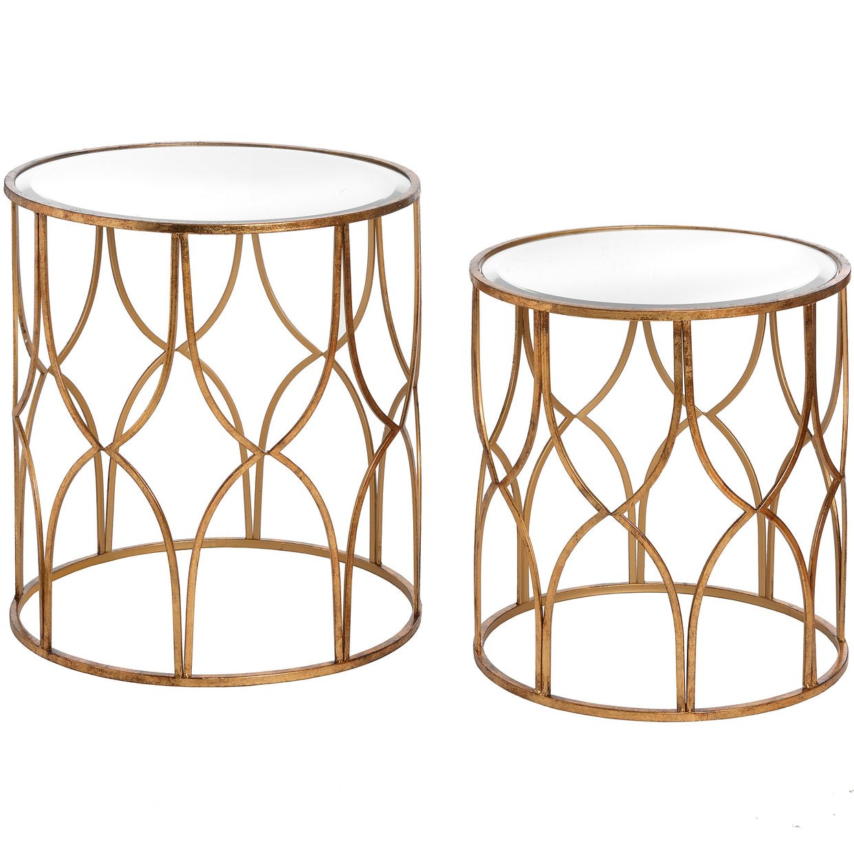 Lattice Metal And Glass Side Tables Set Of 2 - Gold For Hill Interiors - HIL-18397