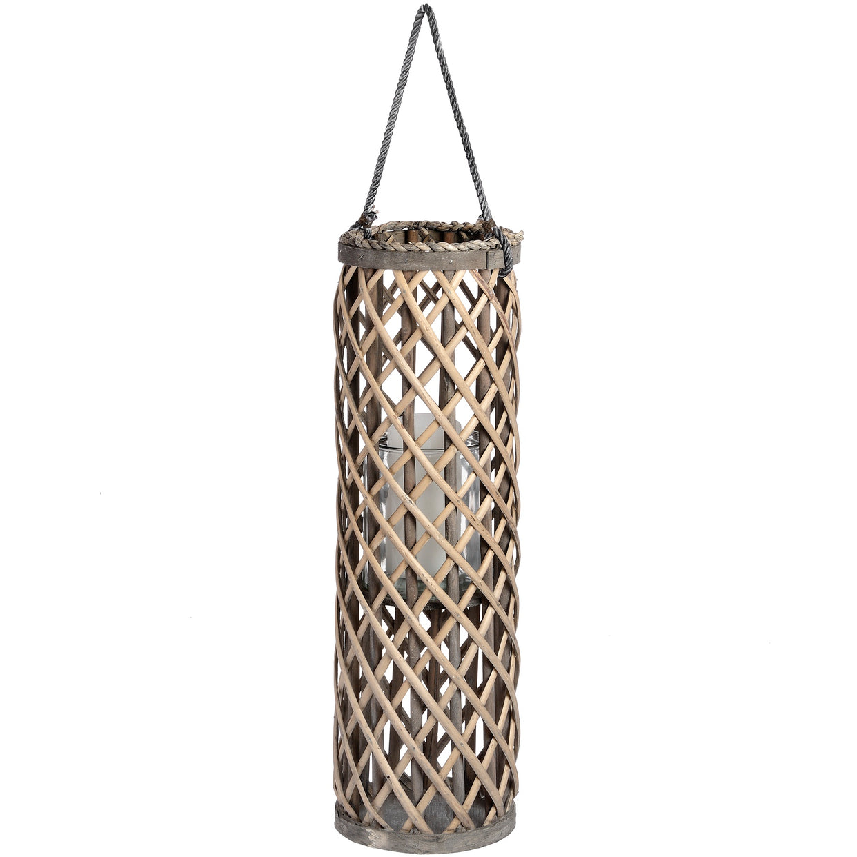 Medium Wicker Lantern With Glass Hurricane - Brown For Hill Interiors - HIL-18723