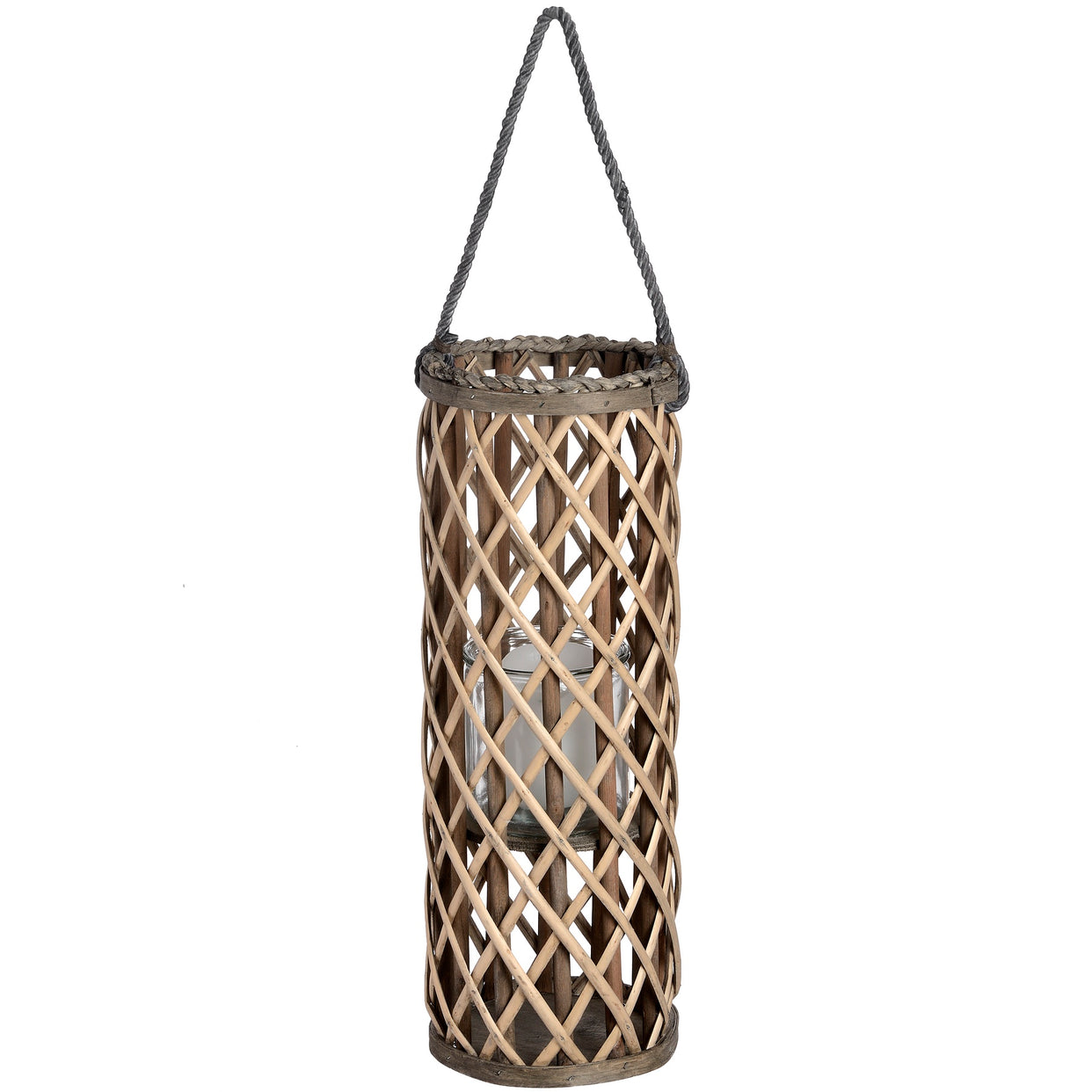 Small Wicker Lantern With Glass Hurricane - Brown For Hill Interiors - HIL-18724