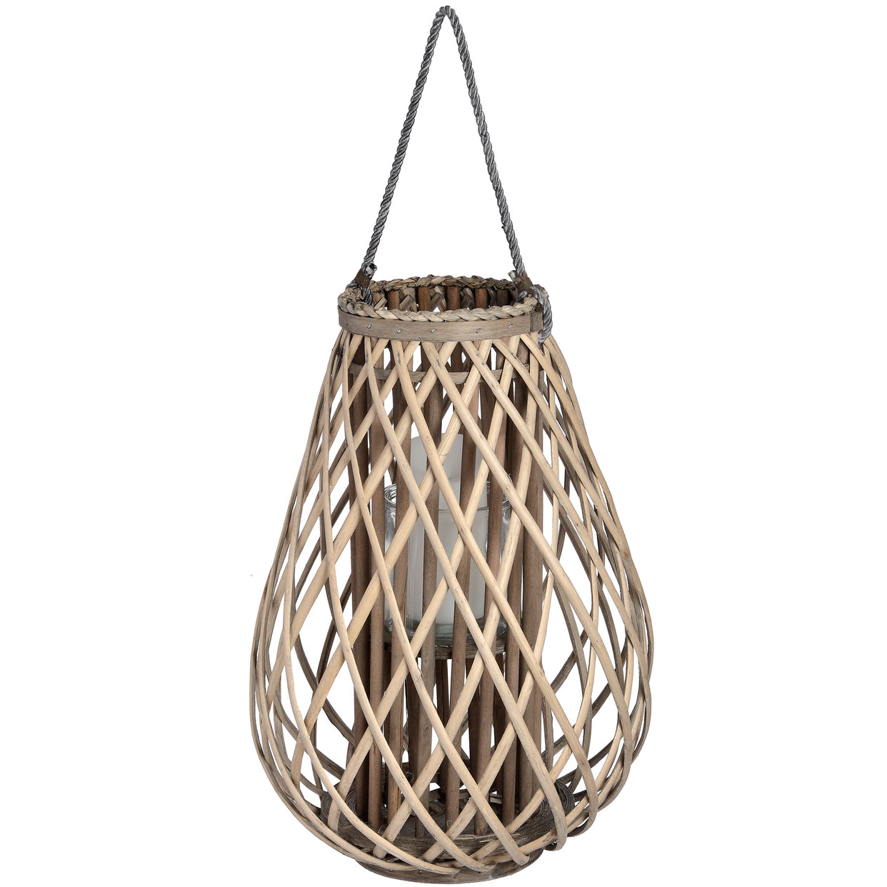Large Wicker Bulbous Lantern - Brown For Hill Interiors - HIL-18726