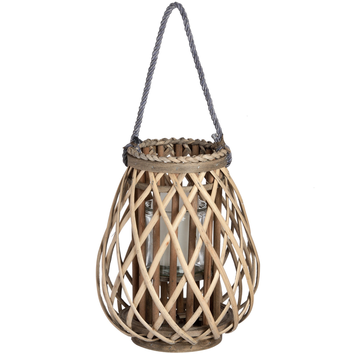 Small Wicker Bulbous Lantern - Brown For Hill Interiors - HIL-18727