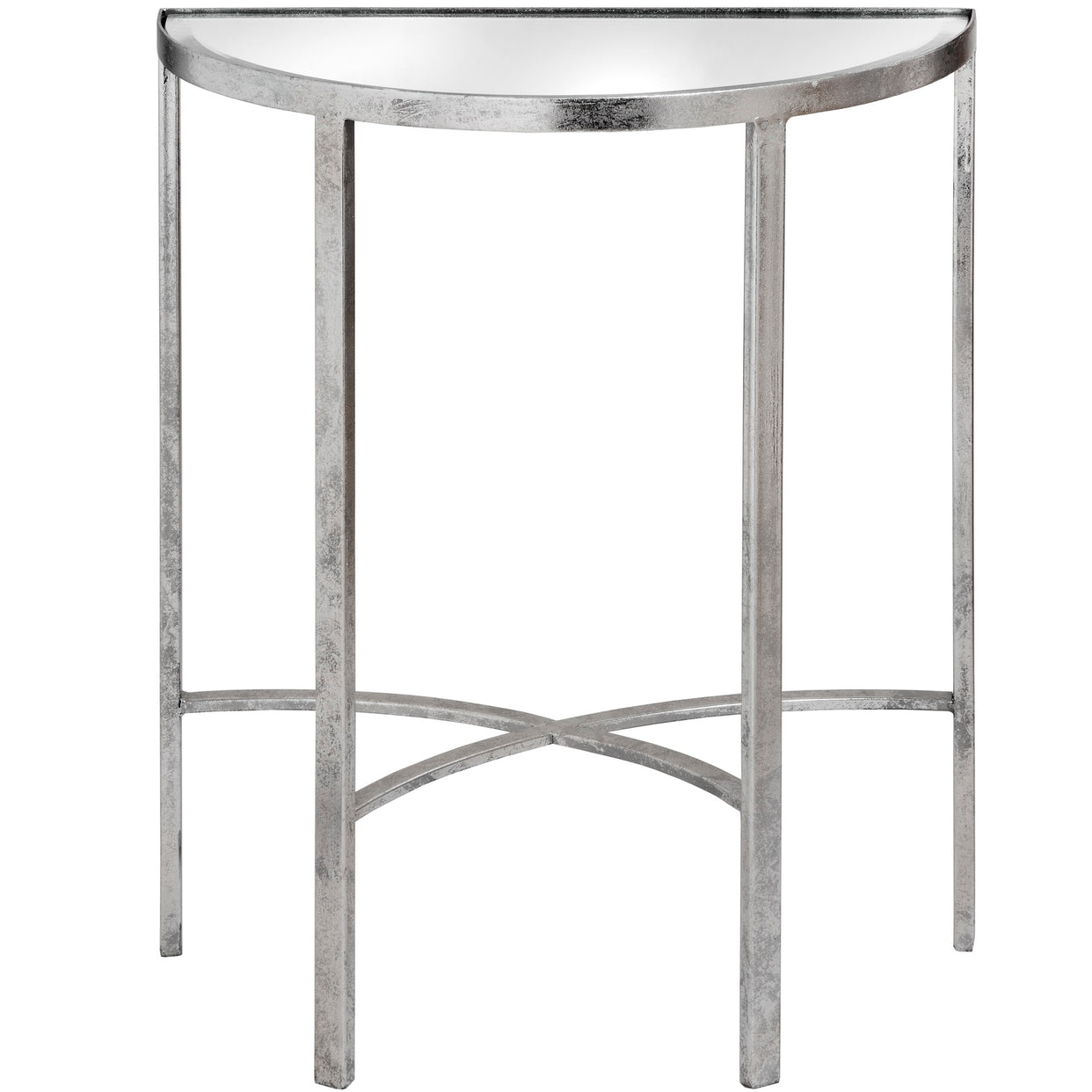 Mirrored Silver Half Moon Side Table With Cross Detail For Hill Interiors - HIL-18771