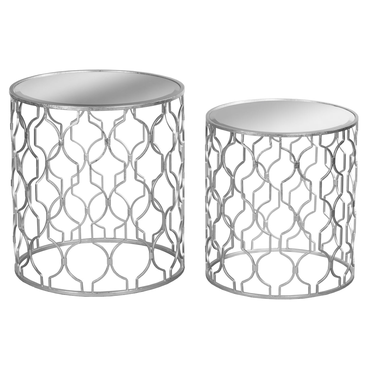 Arabesque Silver Foil Mirrored Side Tables Set Of 2 For Hill Interiors - HIL-18900
