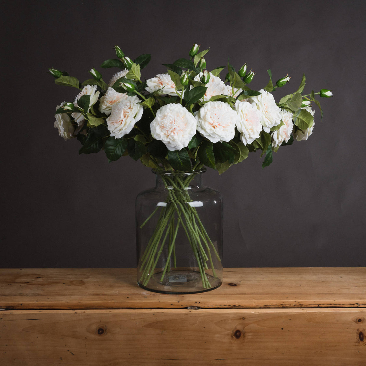 White And Blush Garden Rose Spray For Hill Interiors - HIL-18948