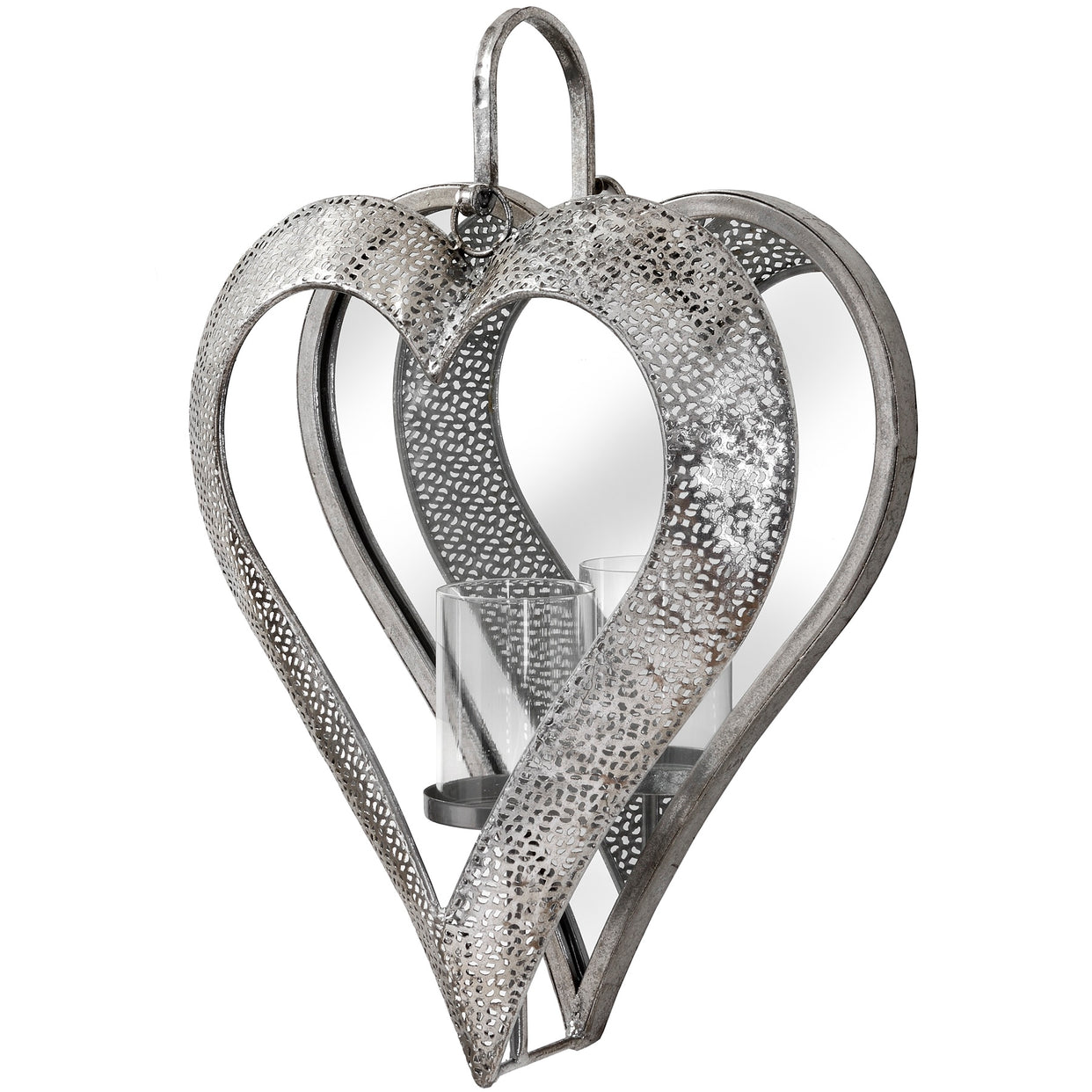 Antique Heart Mirrored Large Tealight Holder - Silver For Hill Interiors - HIL-19159