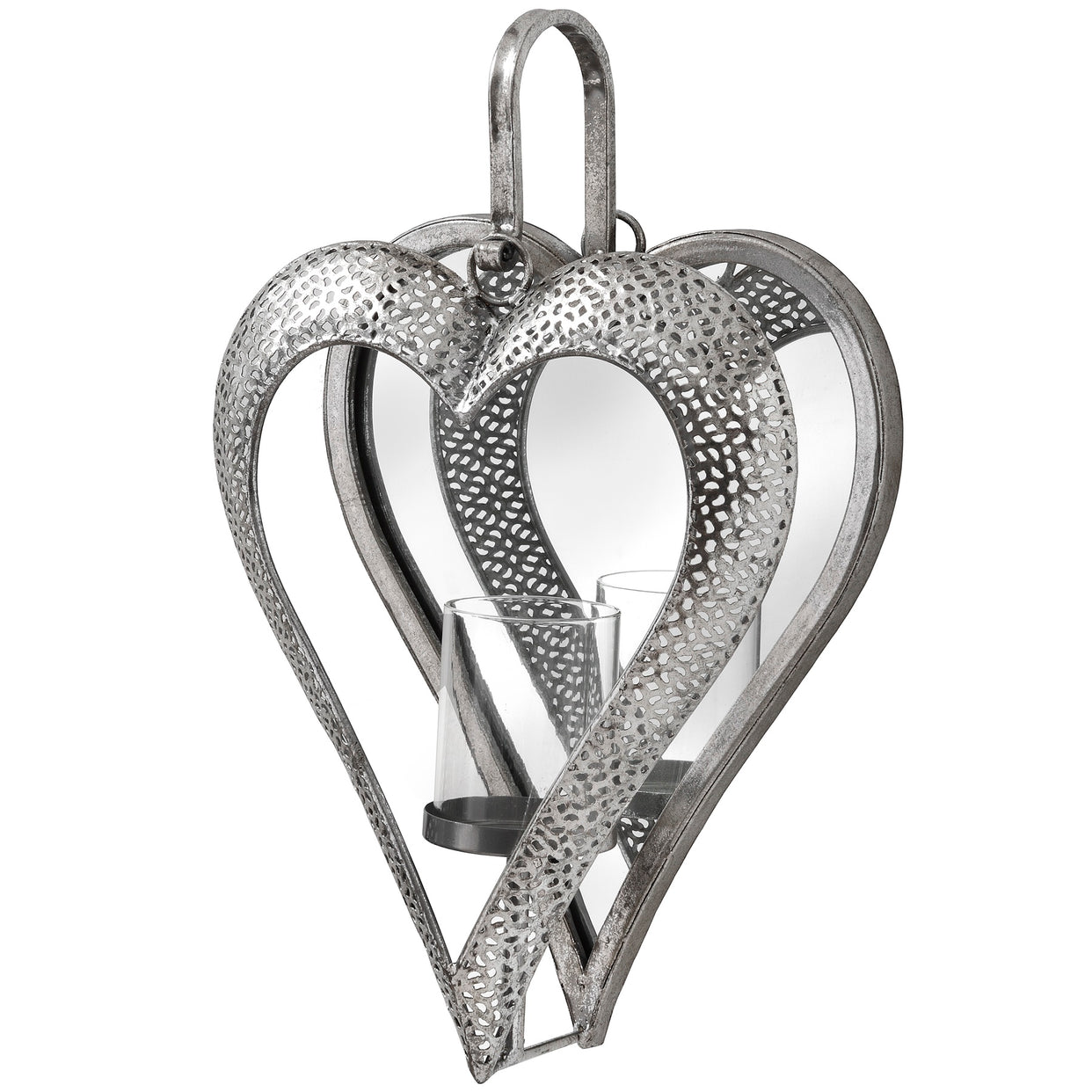 Antique Heart Mirrored Small Tealight Holder - Silver For Hill Interiors - HIL-19160