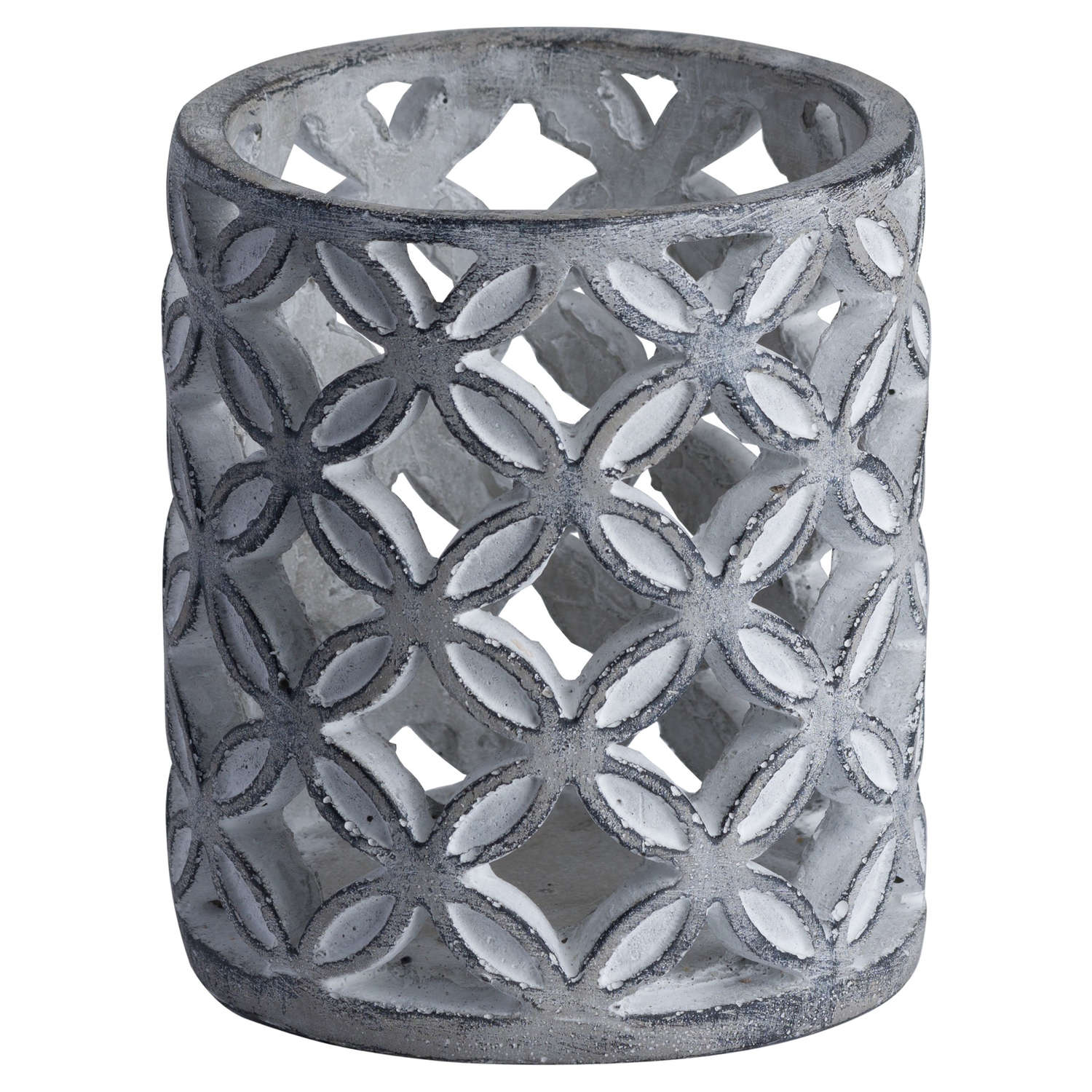 Geometric Stone Candle Hurricane - Grey For Hill Interiors - HIL-19825