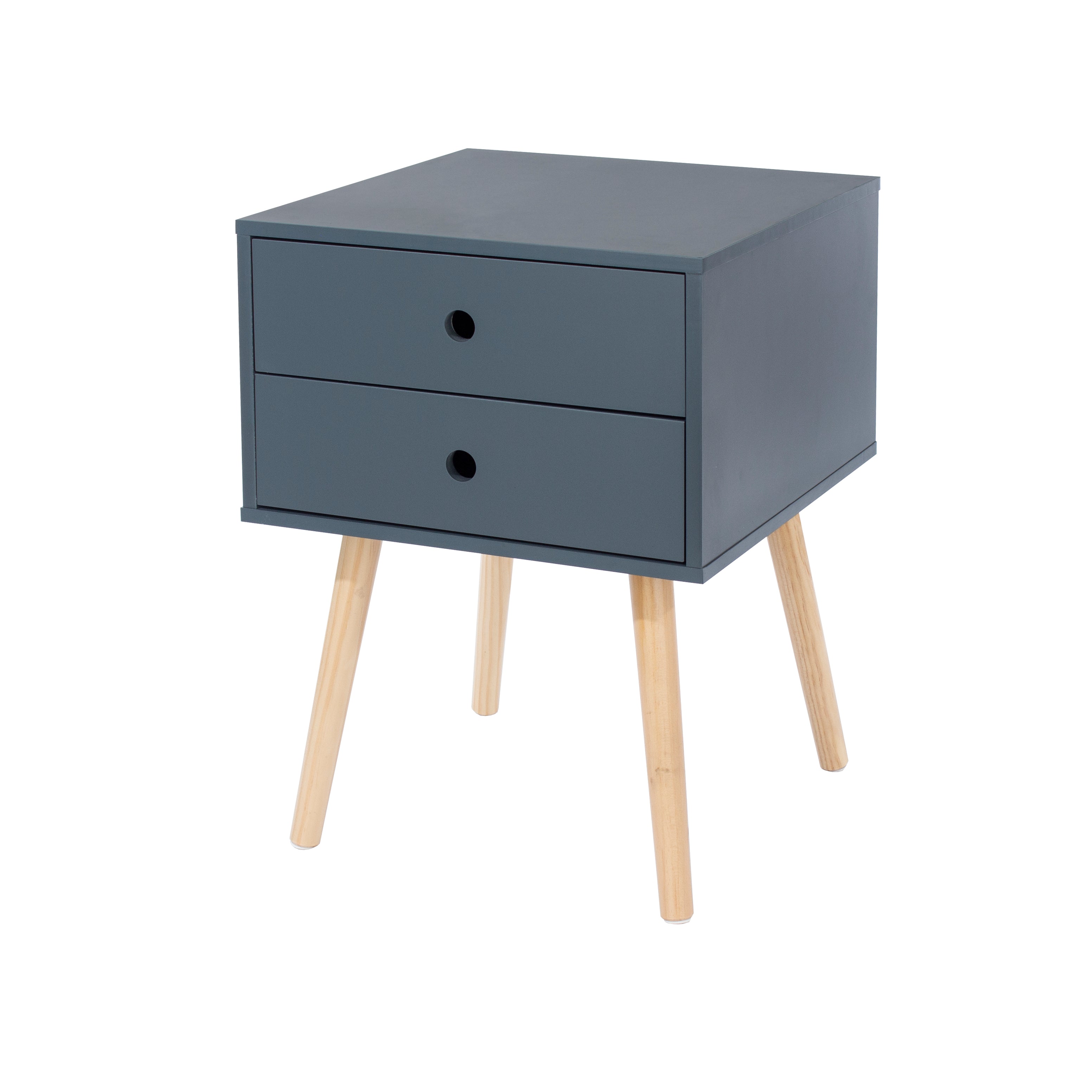 Options Blue Scandia, 2 Drawer & Wood Legs Bedside Cabinet  For Core Products - Bsb110