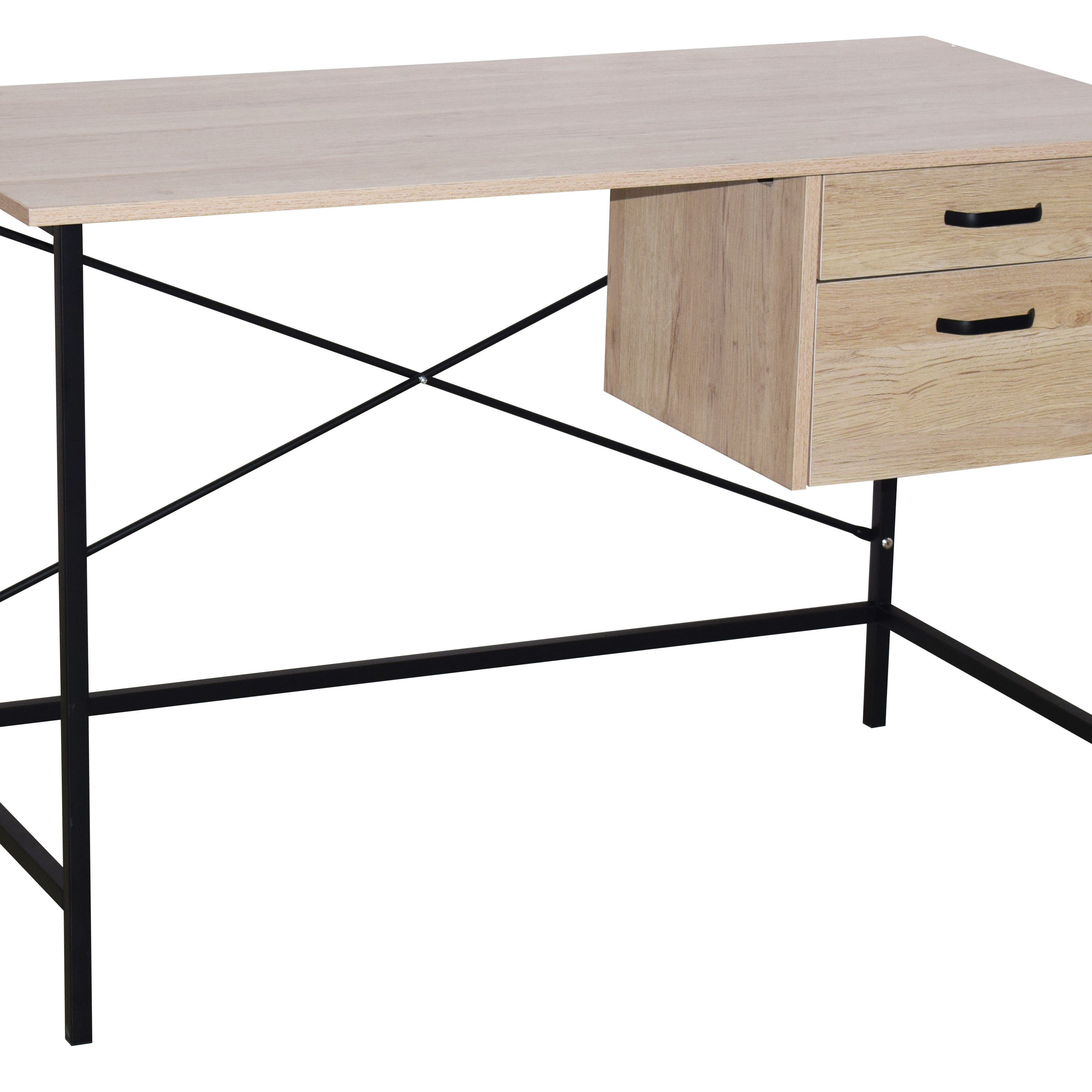 Loft Home Office 2 Drawer Desk With Oak Effect And Grey Metal Legs For Core Products - Lfdsk-06