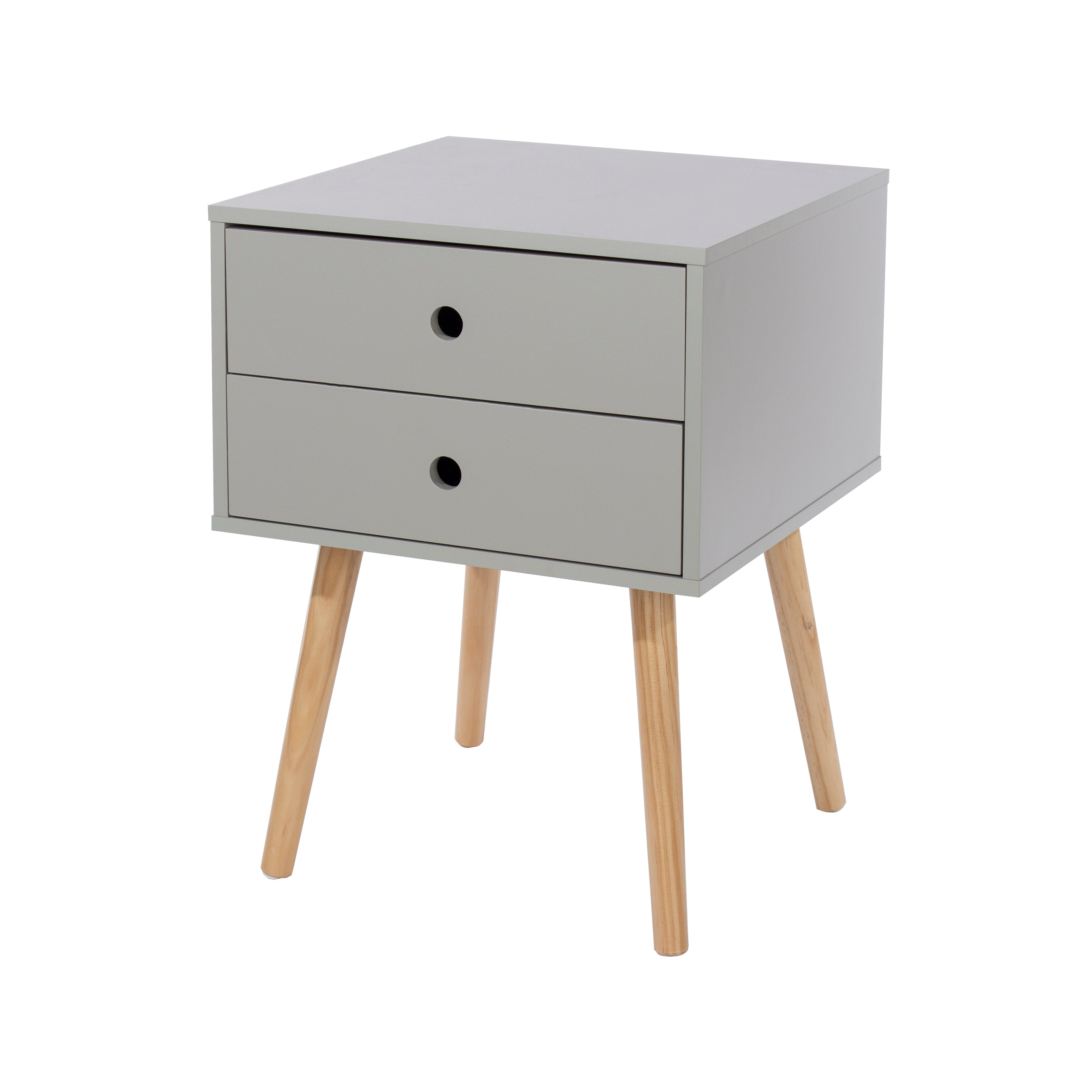 Options Grey Scandia, 2 Drawer & Wood Legs Bedside Cabinet  For Core Products - Bsg110