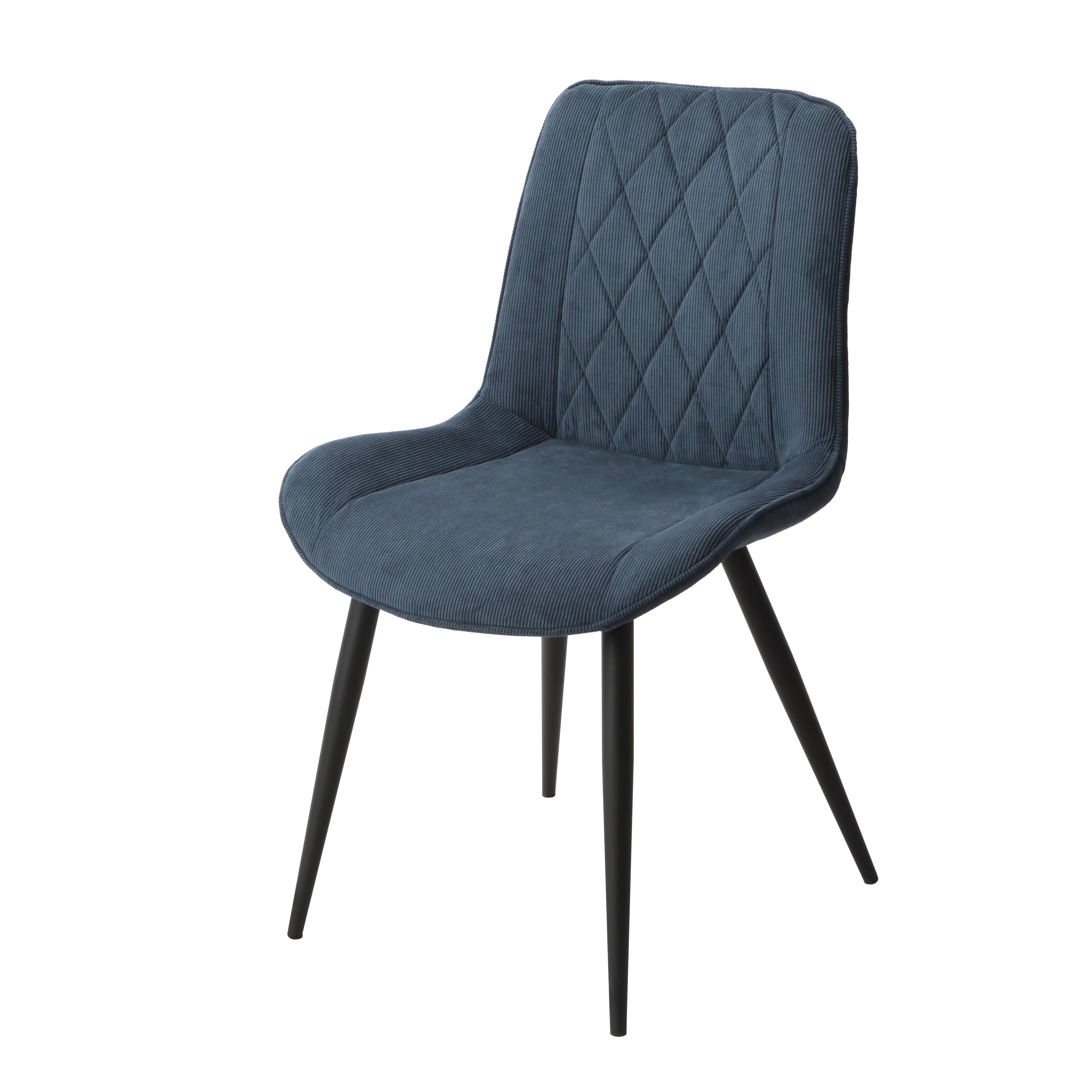 Aspen Diamond Stitch Blue Cord Fabric Dining Chair, Black Tapered Legs (Pair) For Core Products - Asch15-Bcf