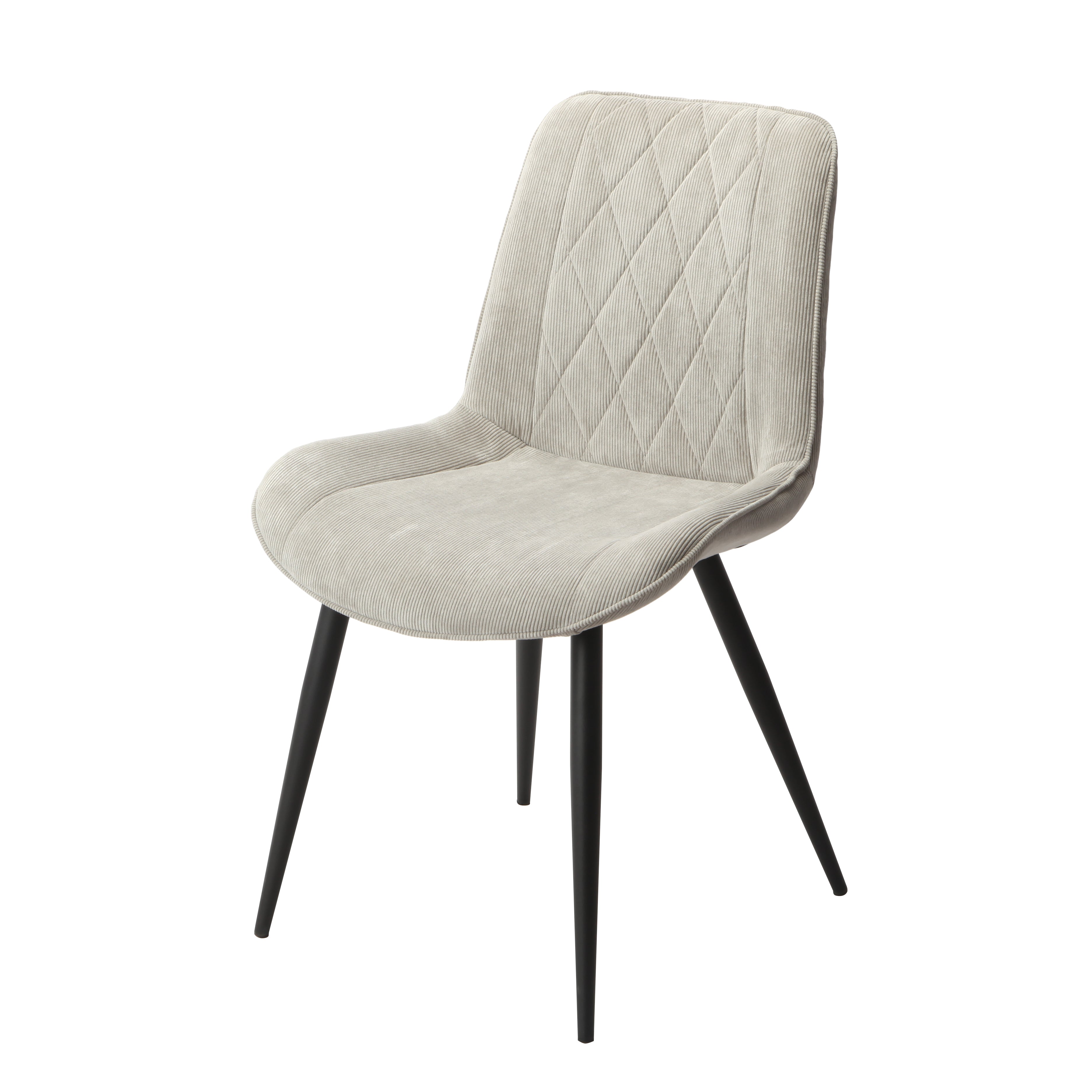 Aspen Diamond Stitch Lt Grey Cord Fabric Dining Chair, Black Tapered Legs (Pair) For Core Products - Asch15-Lgcf