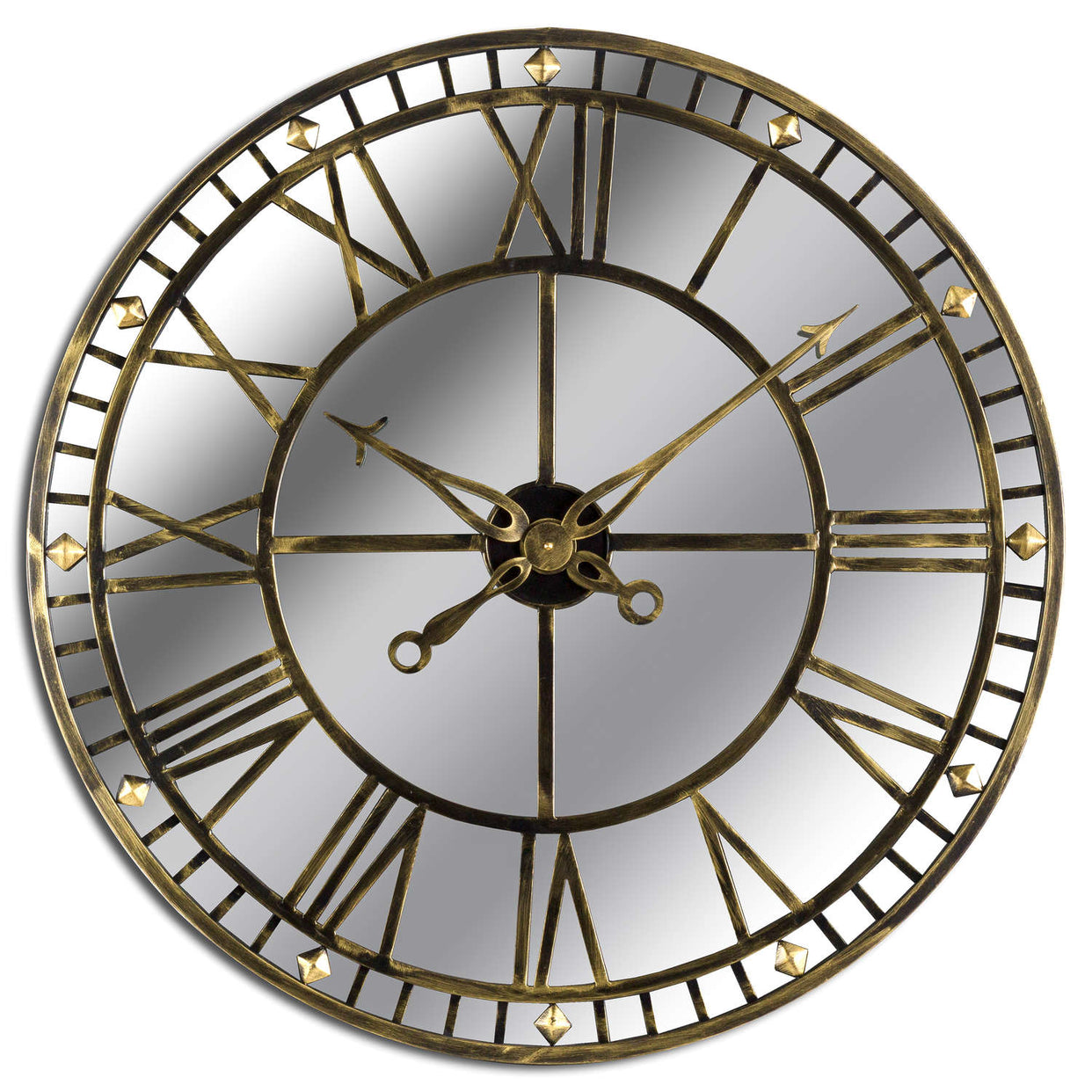 Large Mirrored Skeleton Clock - Antique Brass For Hill Interiors - HIL-20435