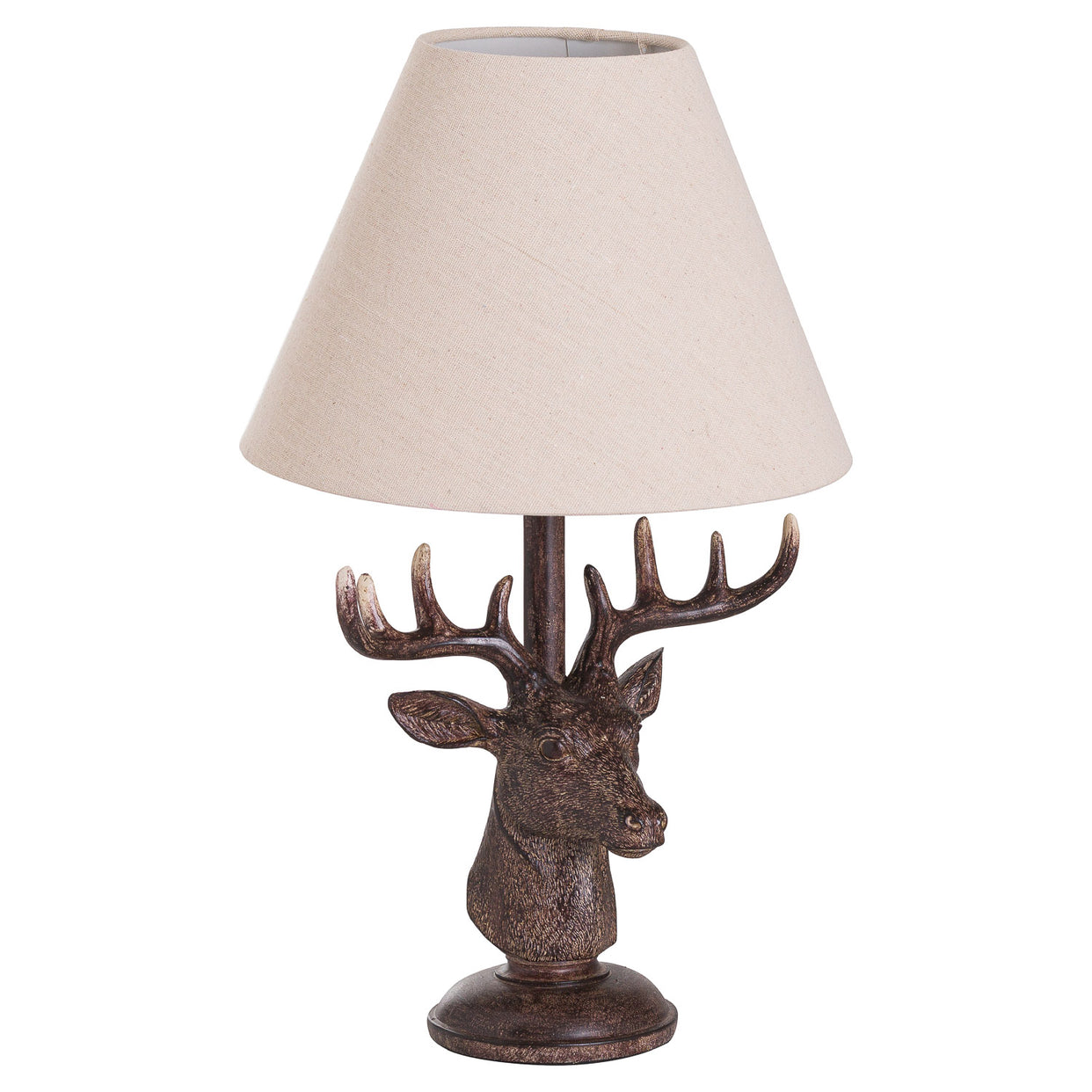 Stag Head Resin Table Lamp With Linen Shade For Hill Interiors - HIL-20694