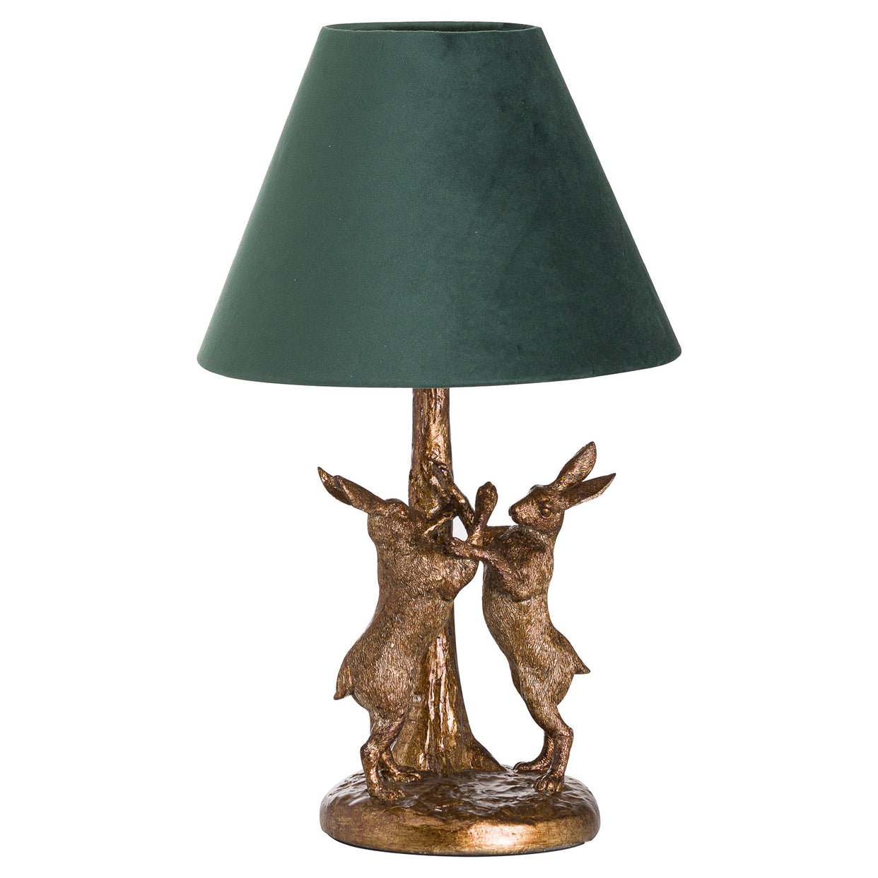 Antique Gold Marching Hares Table Lamp With Green Velvet Shade For Hill Interiors - HIL-20695