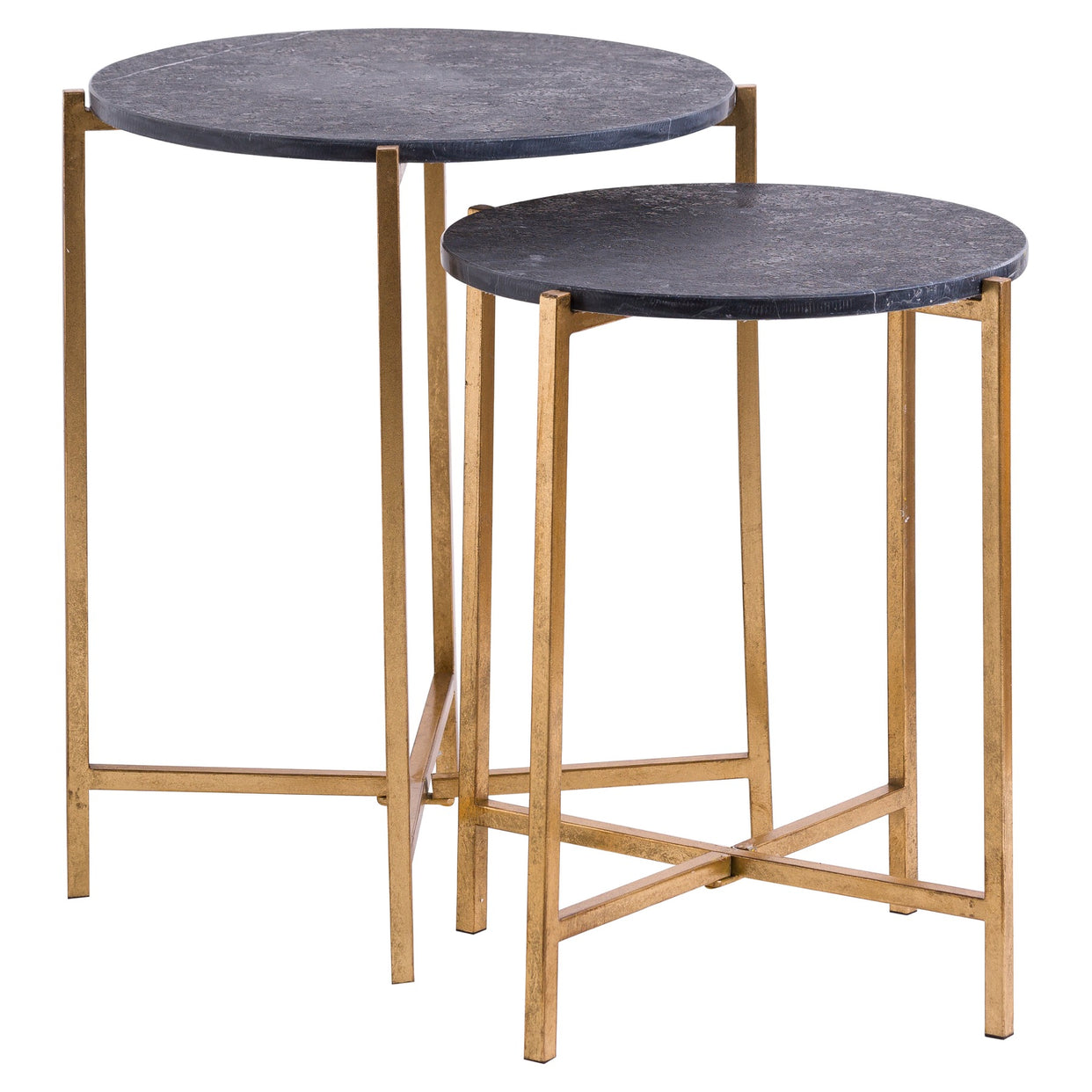 Metal And Marble Side Tables Set Of 2 - Gold And Black For Hill Interiors - HIL-20802