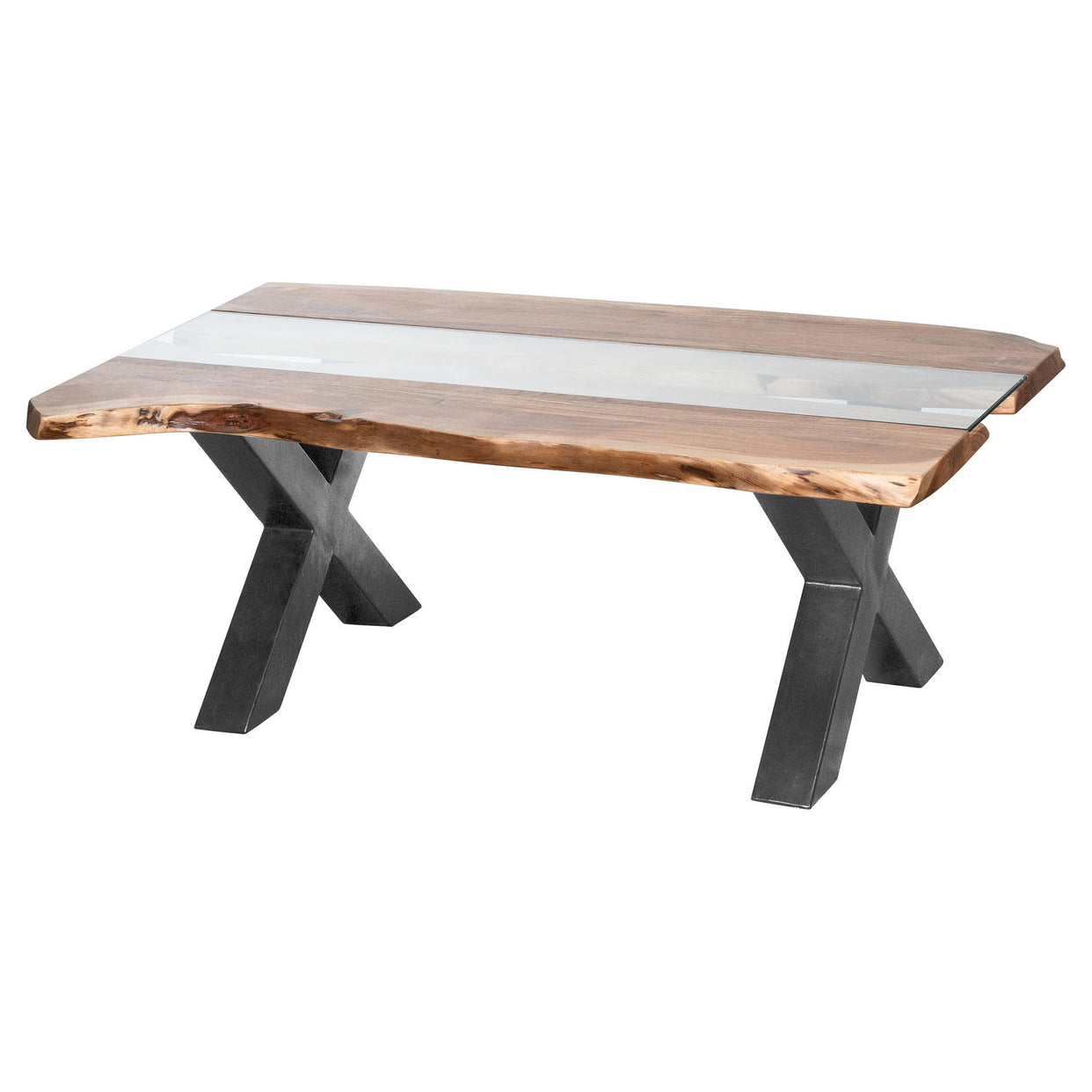 Live Edge Glass River Coffee Table Brown For Hill Interiors - HIL-21128