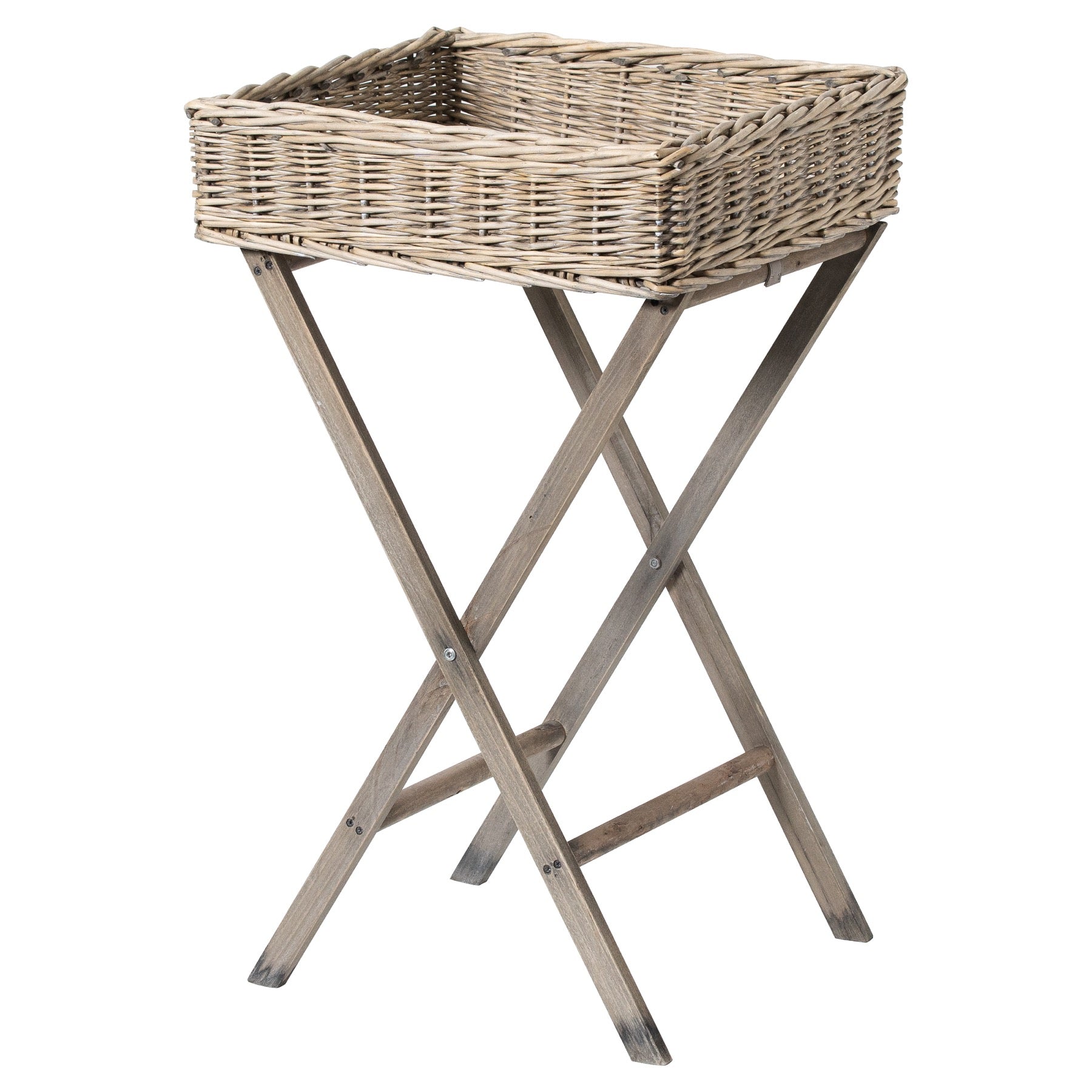 Large Wicker Basket Butler Tray Grey Wash For Hill Interiors - HIL-21314