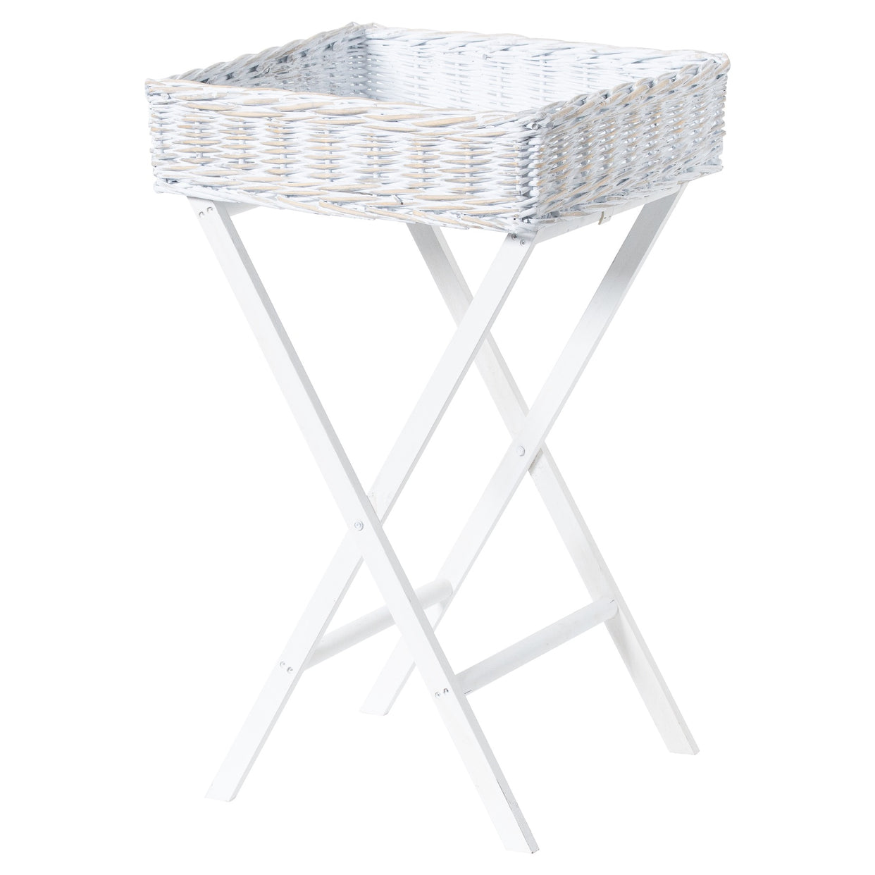 Large Wicker Basket Butler Standing Tray White Wash For Hill Interiors - HIL-21316