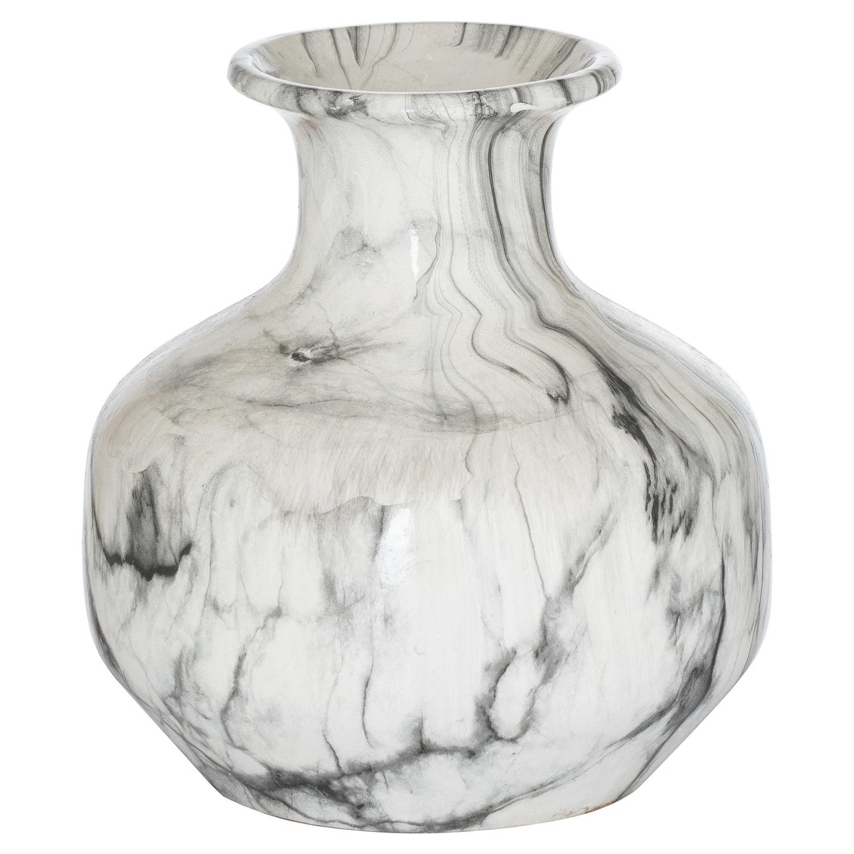 Marble Ceramic Squat Vase - White For Hill Interiors - HIL-21496