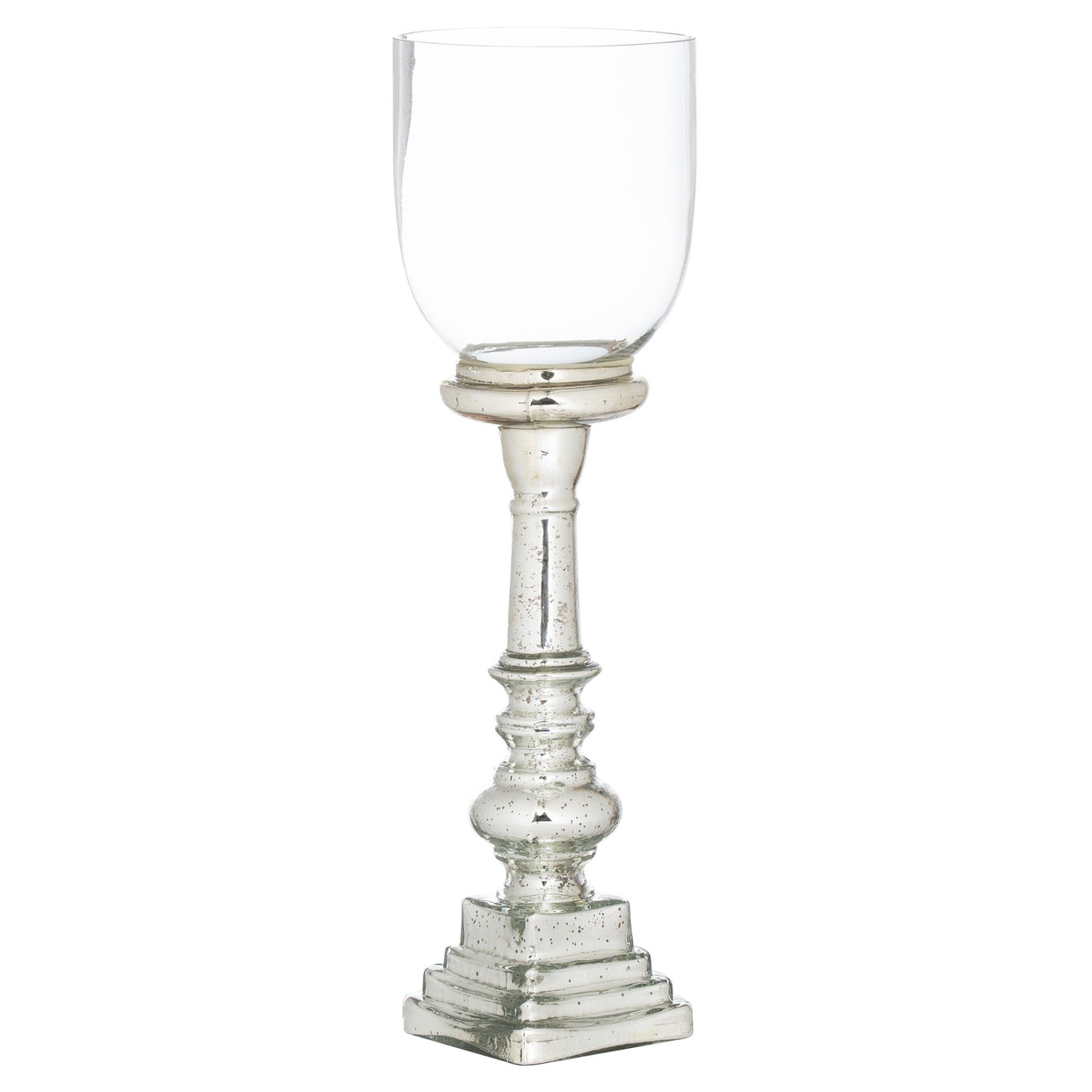 Mercury Effect Glass Top Tall Candle Pillar Holder - Silver For Hill Interiors - HIL-21893