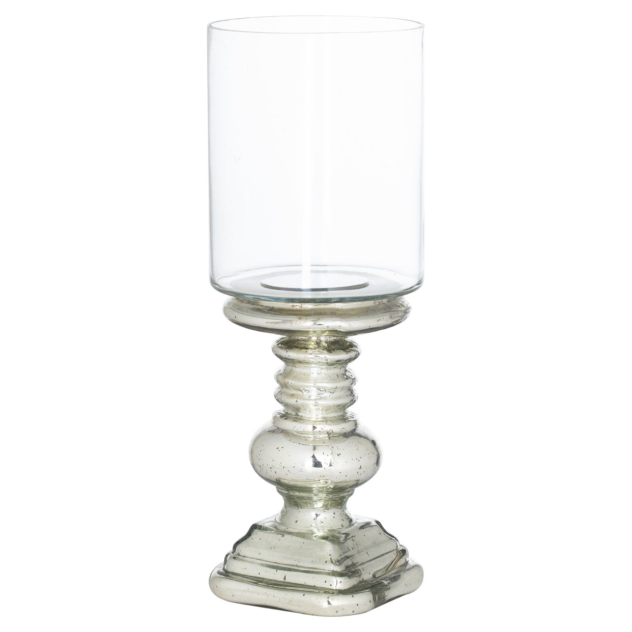 Mercury Effect Base Glass Top Squat Candle Pillar Holder - Silver For Hill Interiors - HIL-21894