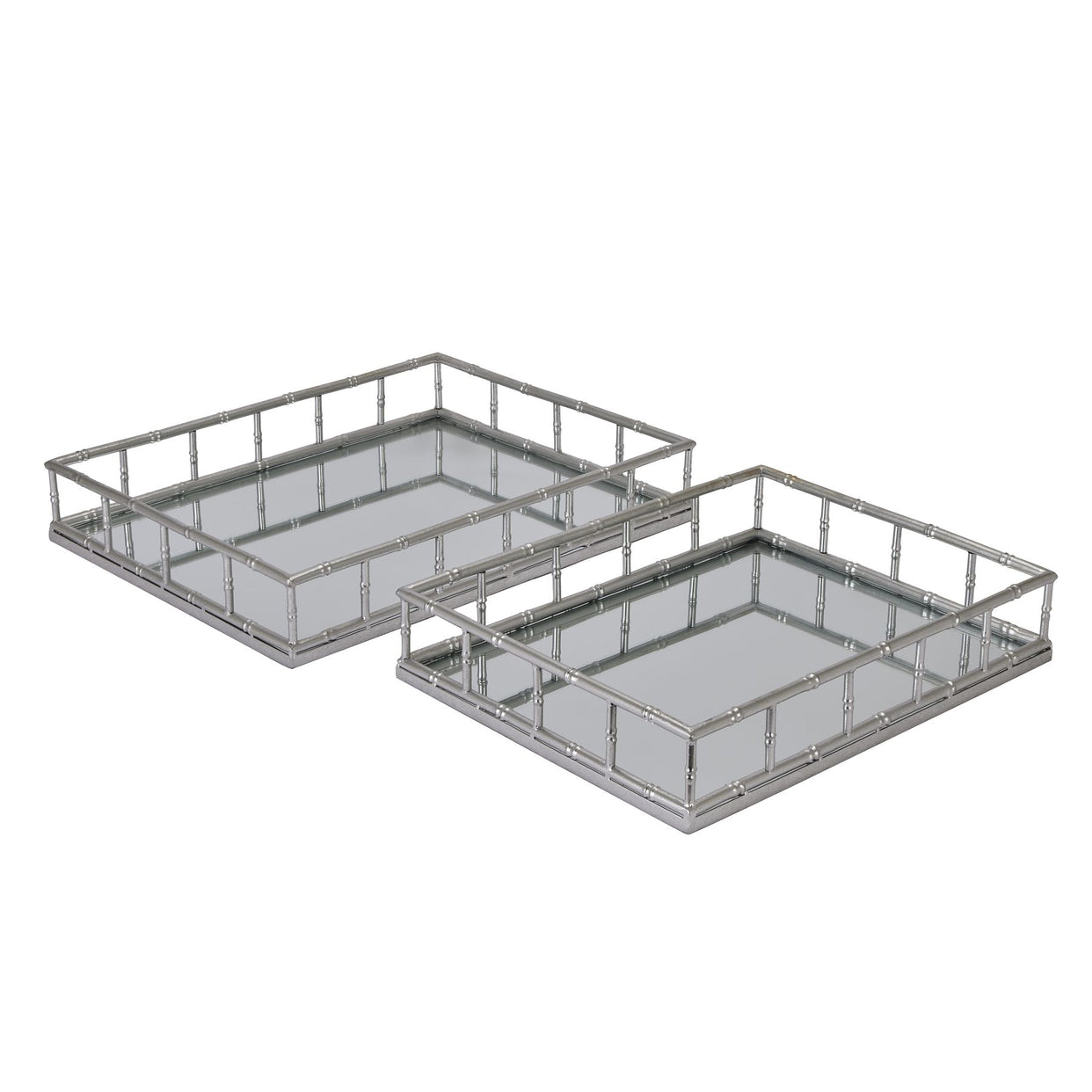 Detailed Silver Rectangular Trays Set Of 2 For Hill Interiors - HIL-22011