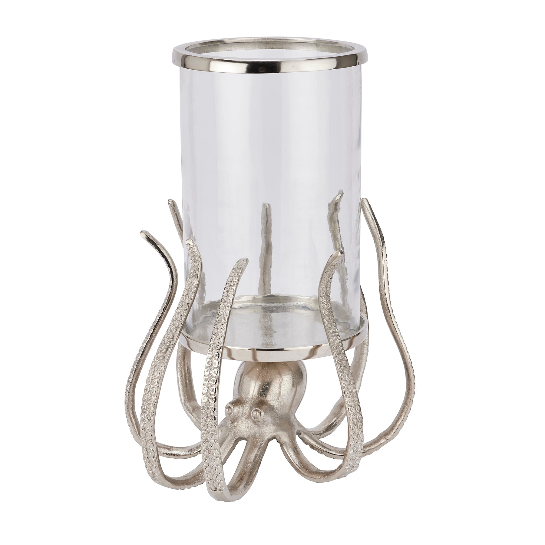 Large Octopus Candle Hurricane Glass Lantern - Silver For Hill Interiors - HIL-22224