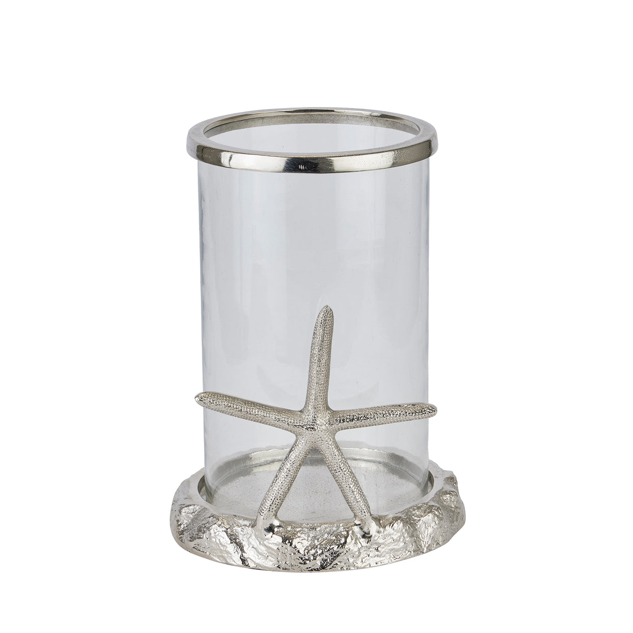 Starfish Candle Hurricane Glass Lantern - Silver For Hill Interiors - HIL-22228