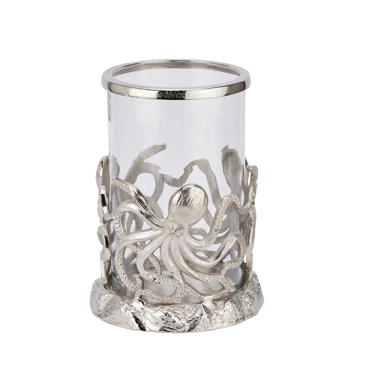 Octopus Candle Hurricane Glass Lantern - Silver For Hill Interiors - HIL-22480