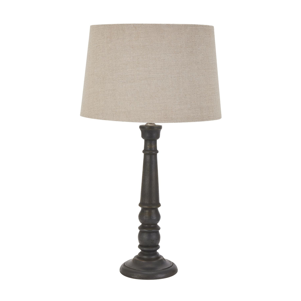 Delaney Grey Bead Candlestick Wooden Table Lamp With Linen Shade For Hill Interiors - HIL-22667