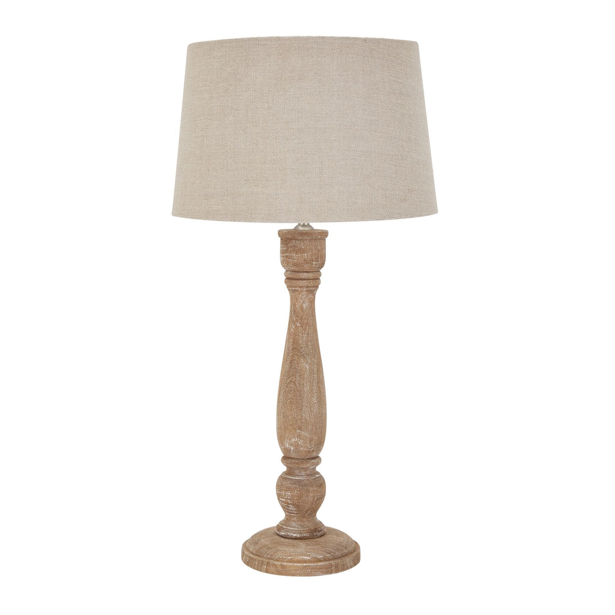 Delaney Natural Wash Candlestick Wooden Table Lamp With Linen Shade For Hill Interiors - HIL-22668