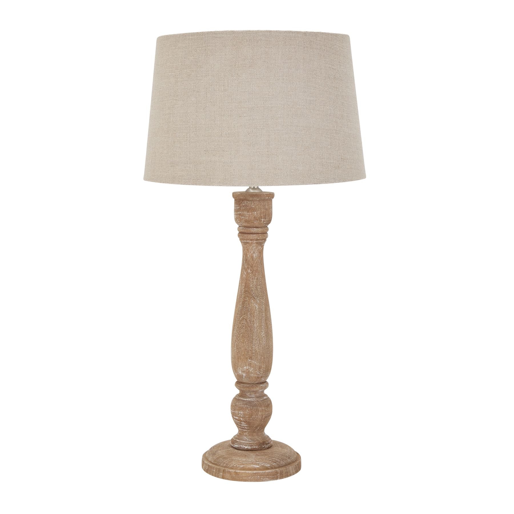 Delaney Natural Wash Candlestick Wooden Table Lamp With Linen Shade For Hill Interiors - HIL-22668
