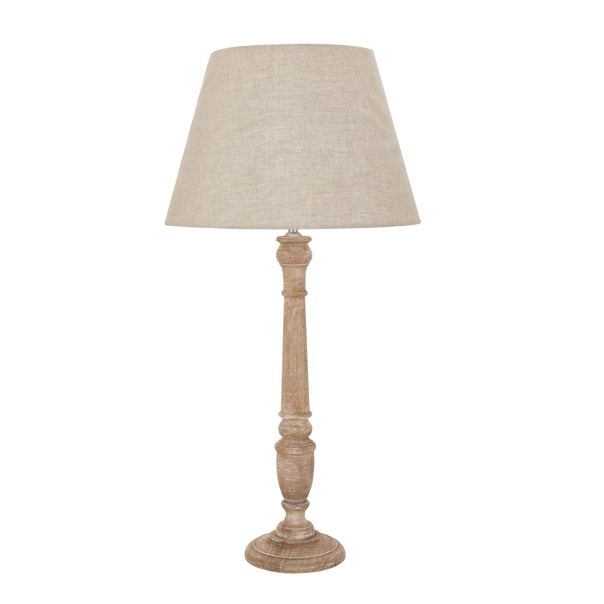 Delaney Natural Wash Spindle Wooden Table Lamp With Linen Shade For Hill Interiors - HIL-22669