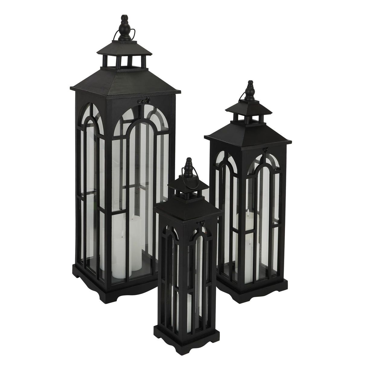 Archway Design Wooden Lanterns Set Of 3 Black For Hill Interiors - HIL-22707