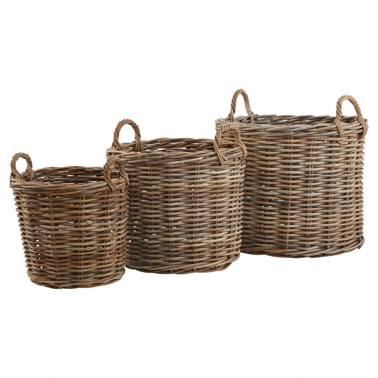 Kubu Rattan Round Storage Baskets Set Of 3 For Hill Interiors - HIL-22928