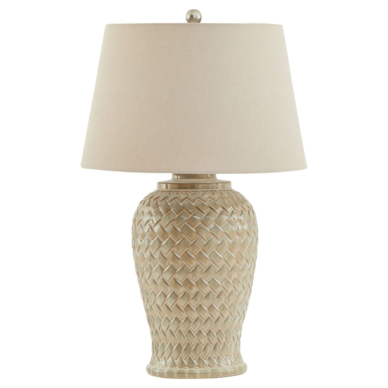 Woven Ceramic Table Lamp With Linen Shade White For Hill Interiors - HIL-23058