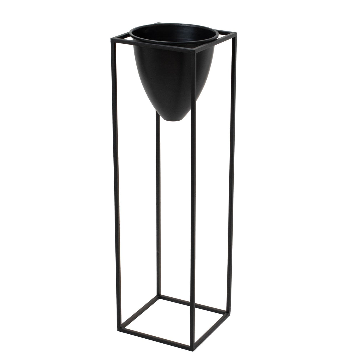 Large Matt Black Bullet Metal Planter On Black Frame For Hill Interiors - HIL-23086